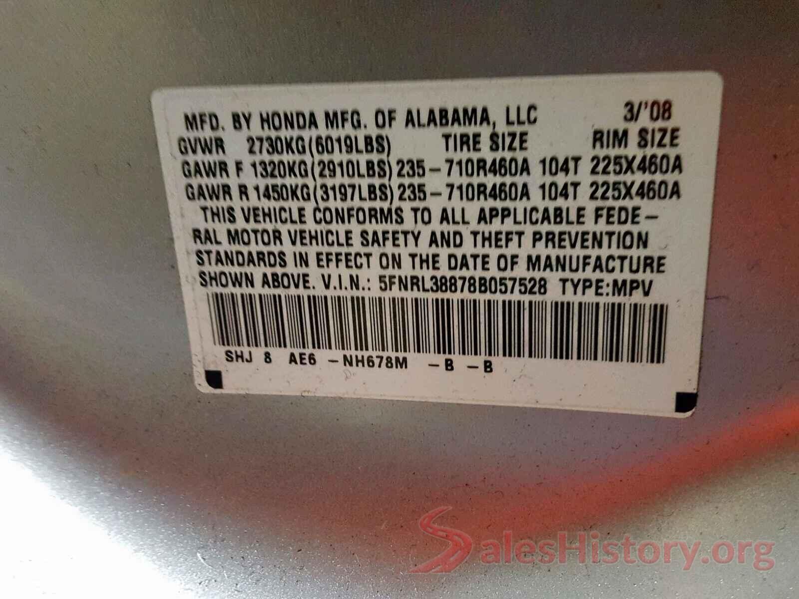 5FNRL38878B057528 2008 HONDA ODYSSEY TO