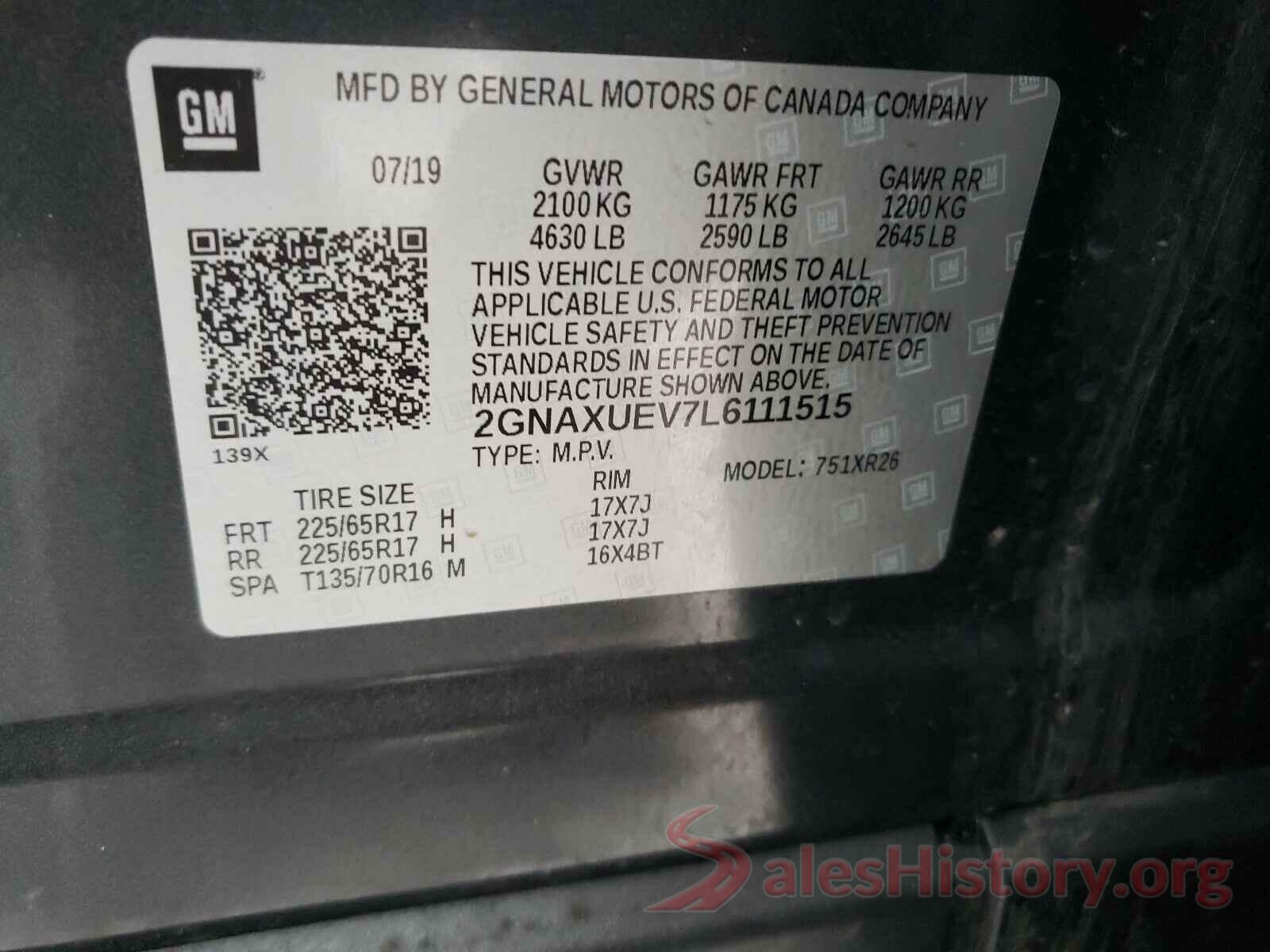 2GNAXUEV7L6111515 2020 CHEVROLET EQUINOX