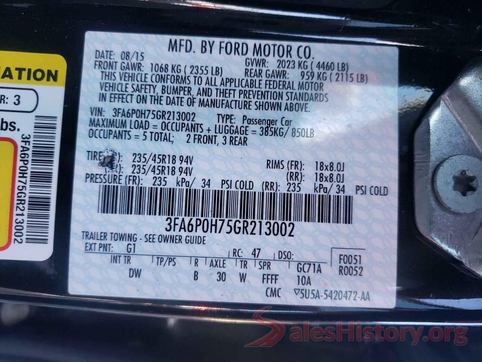 3FA6P0H75GR213002 2016 FORD FUSION