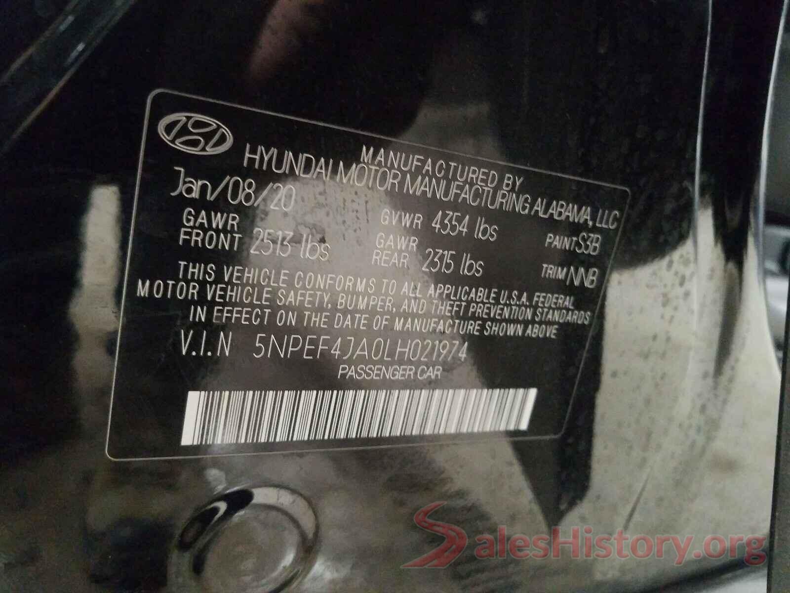 5NPEF4JA0LH021974 2020 HYUNDAI SONATA