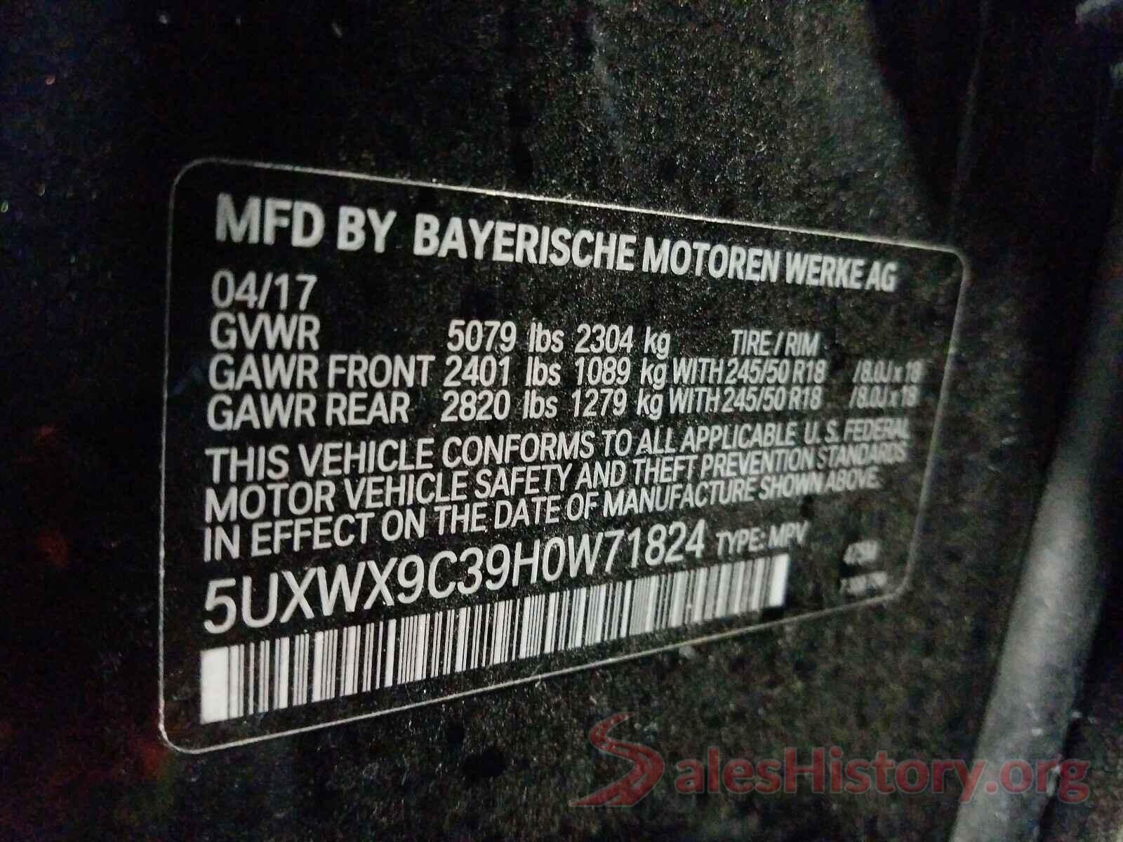 5UXWX9C39H0W71824 2017 BMW X3