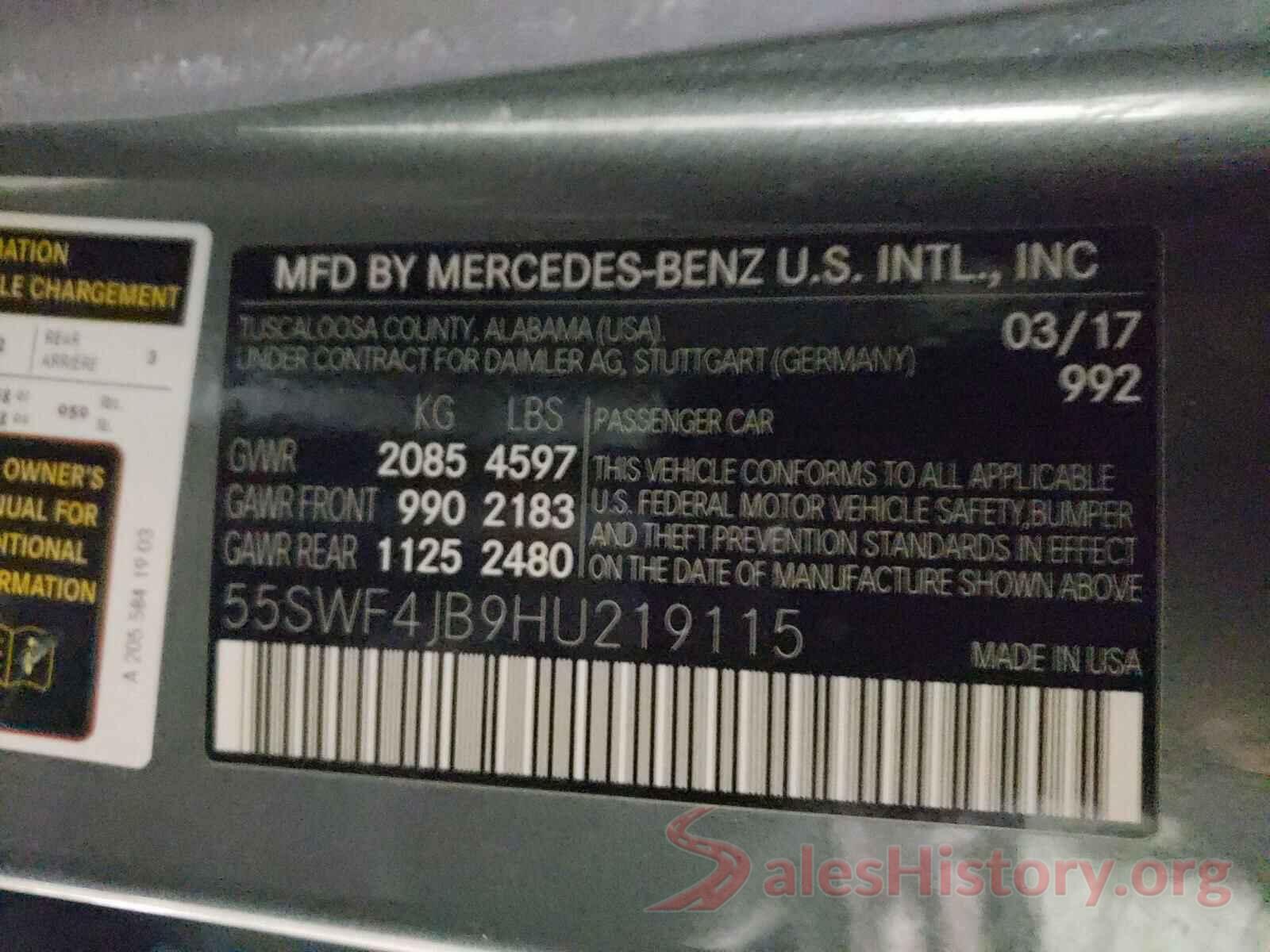 55SWF4JB9HU219115 2017 MERCEDES-BENZ C CLASS