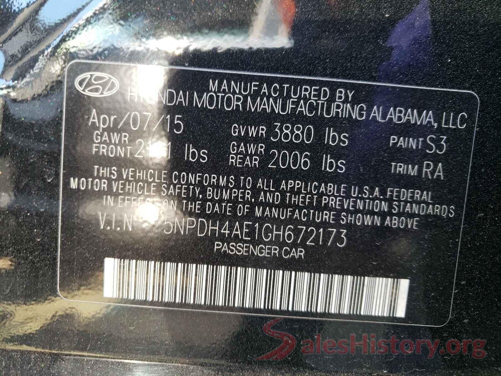 5NPDH4AE1GH672173 2016 HYUNDAI ELANTRA