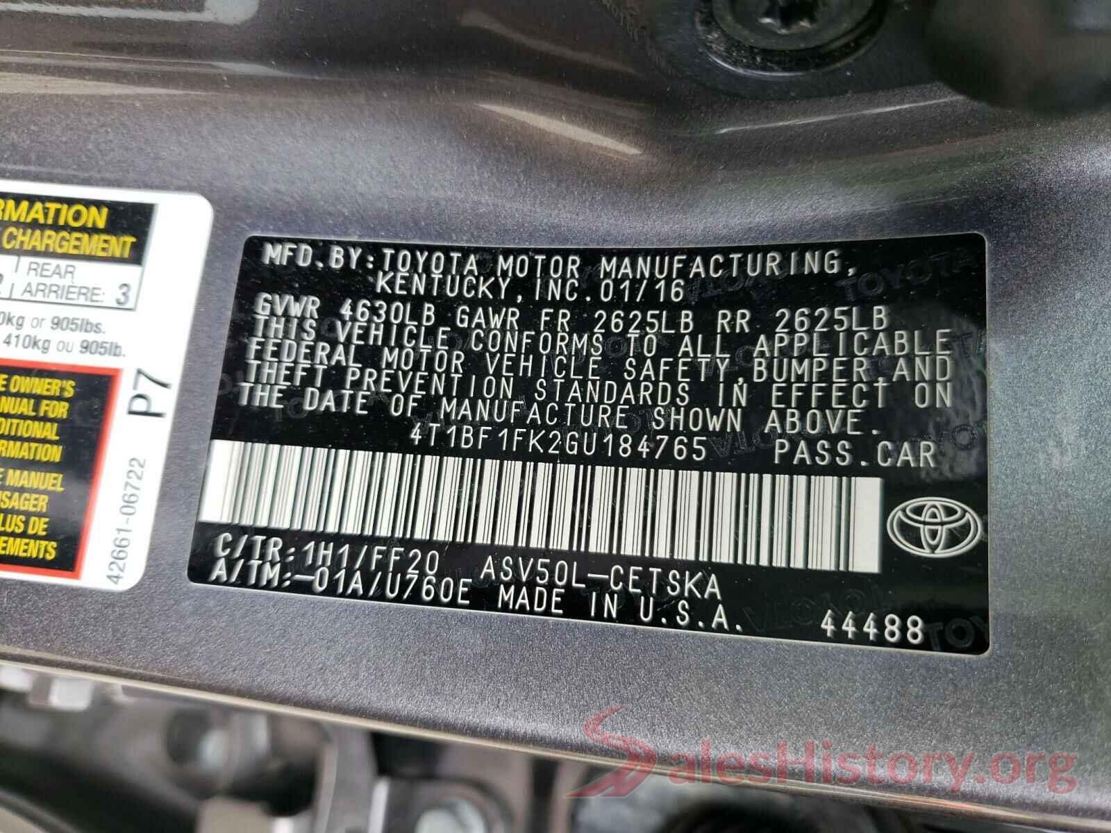 4T1BF1FK2GU184765 2016 TOYOTA CAMRY