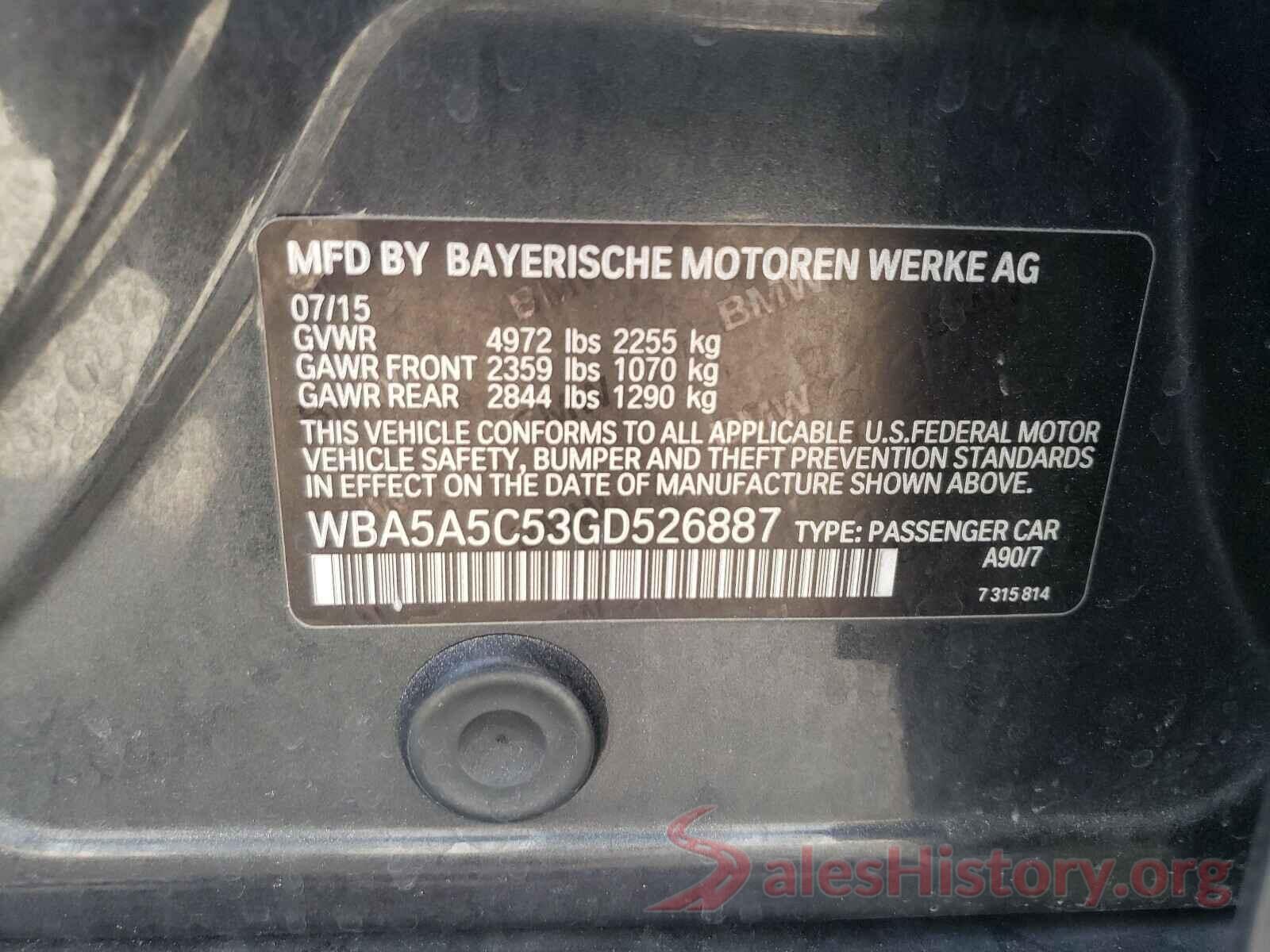 WBA5A5C53GD526887 2016 BMW 5 SERIES