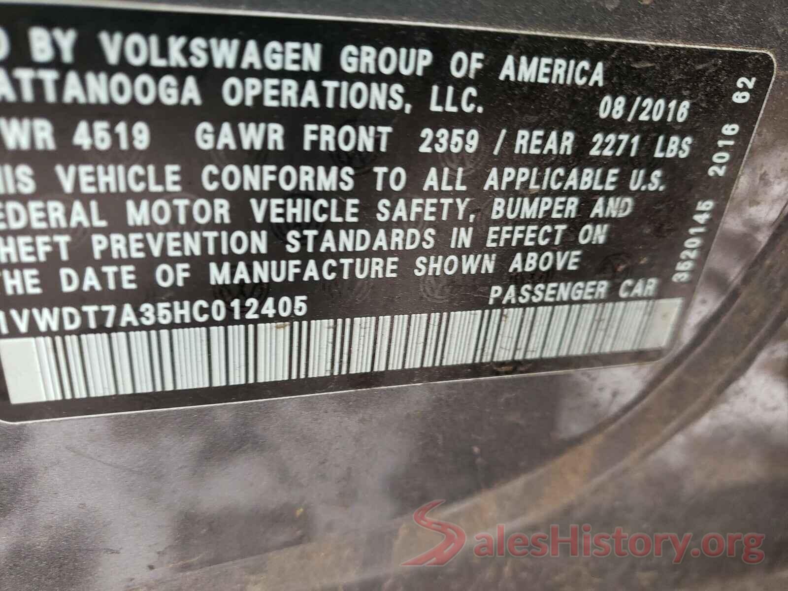 1VWDT7A35HC012405 2017 VOLKSWAGEN PASSAT