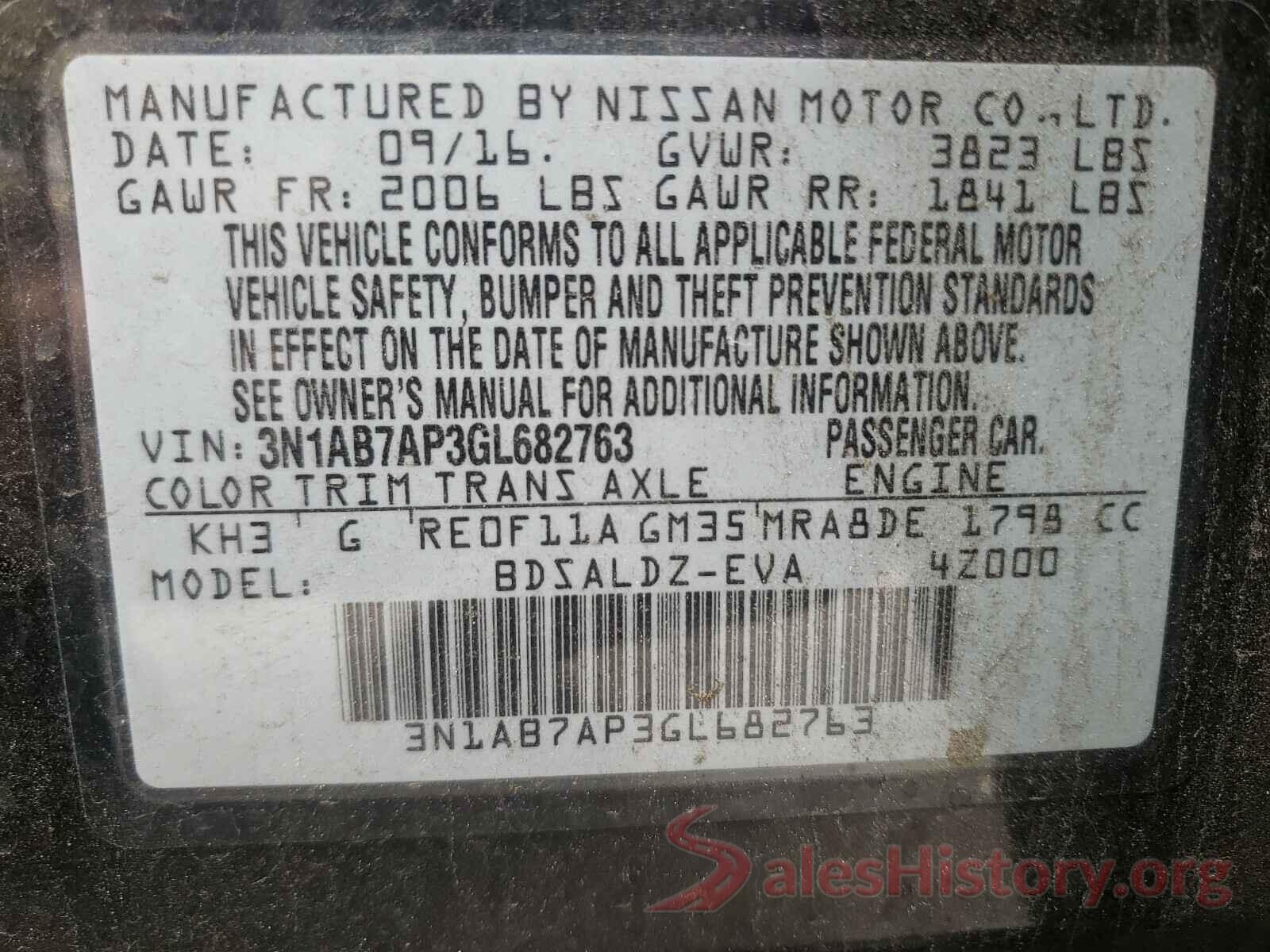 3N1AB7AP3GL682763 2016 NISSAN SENTRA