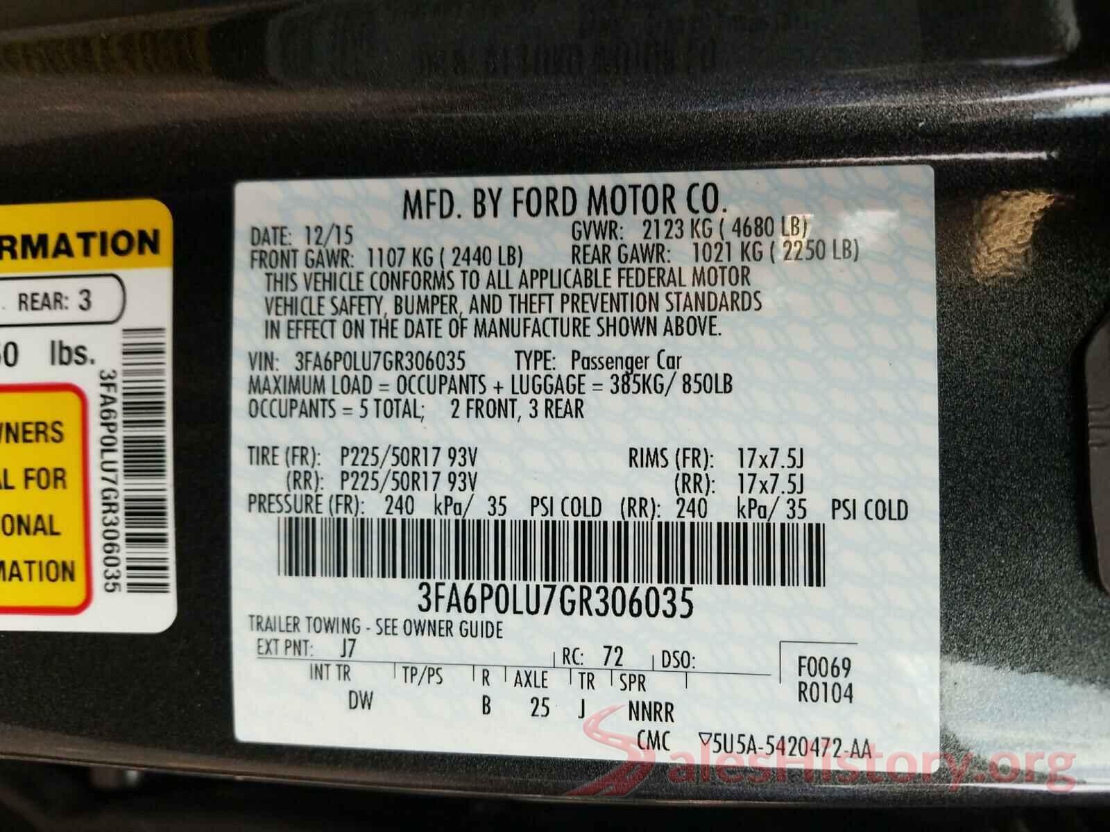 3FA6P0LU7GR306035 2016 FORD FUSION