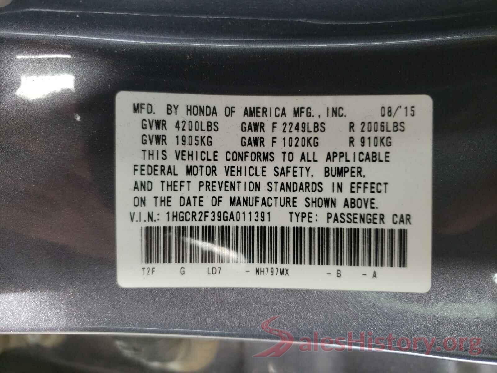 1HGCR2F39GA011391 2016 HONDA ACCORD