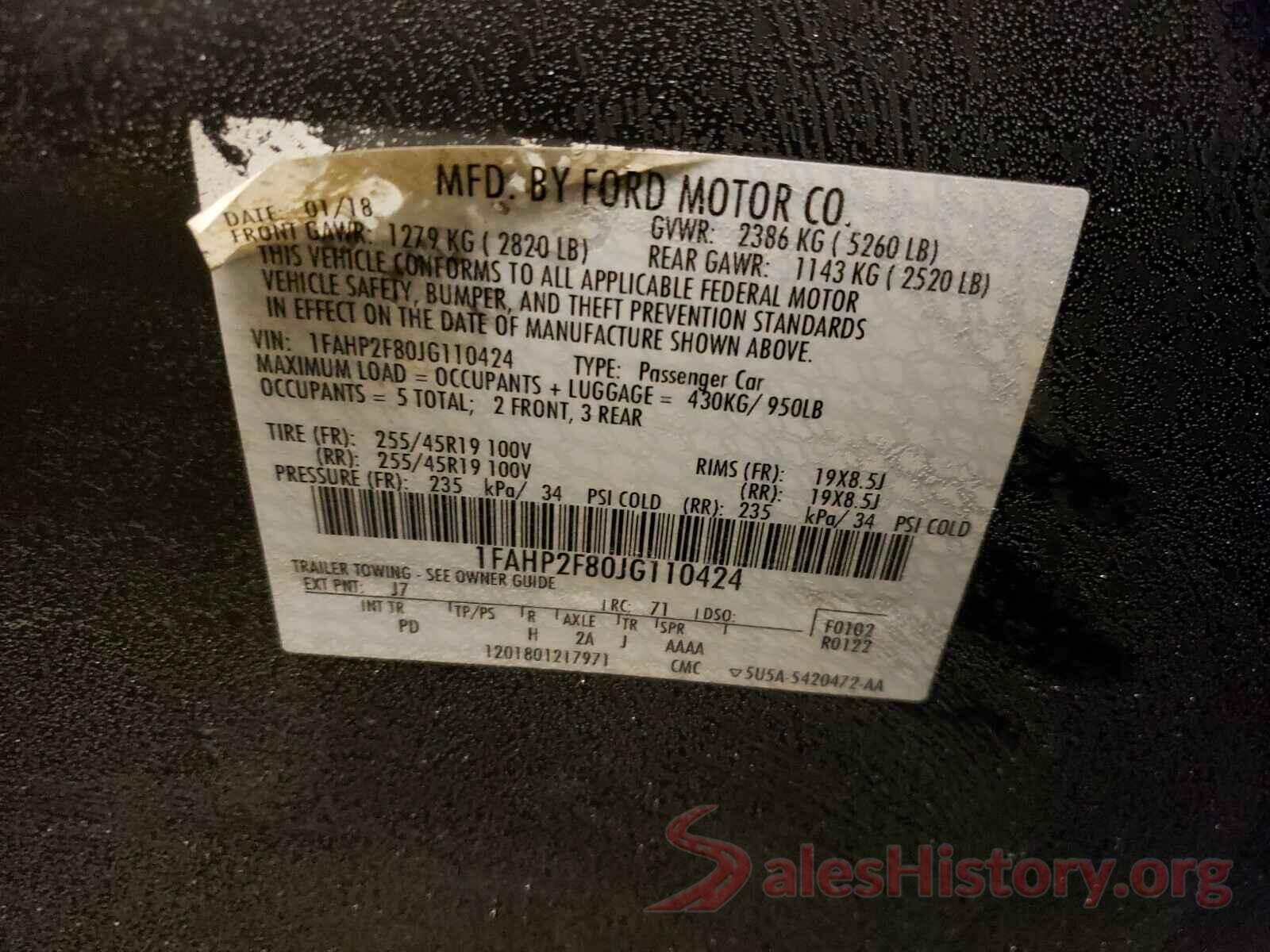 1FAHP2F80JG110424 2018 FORD TAURUS