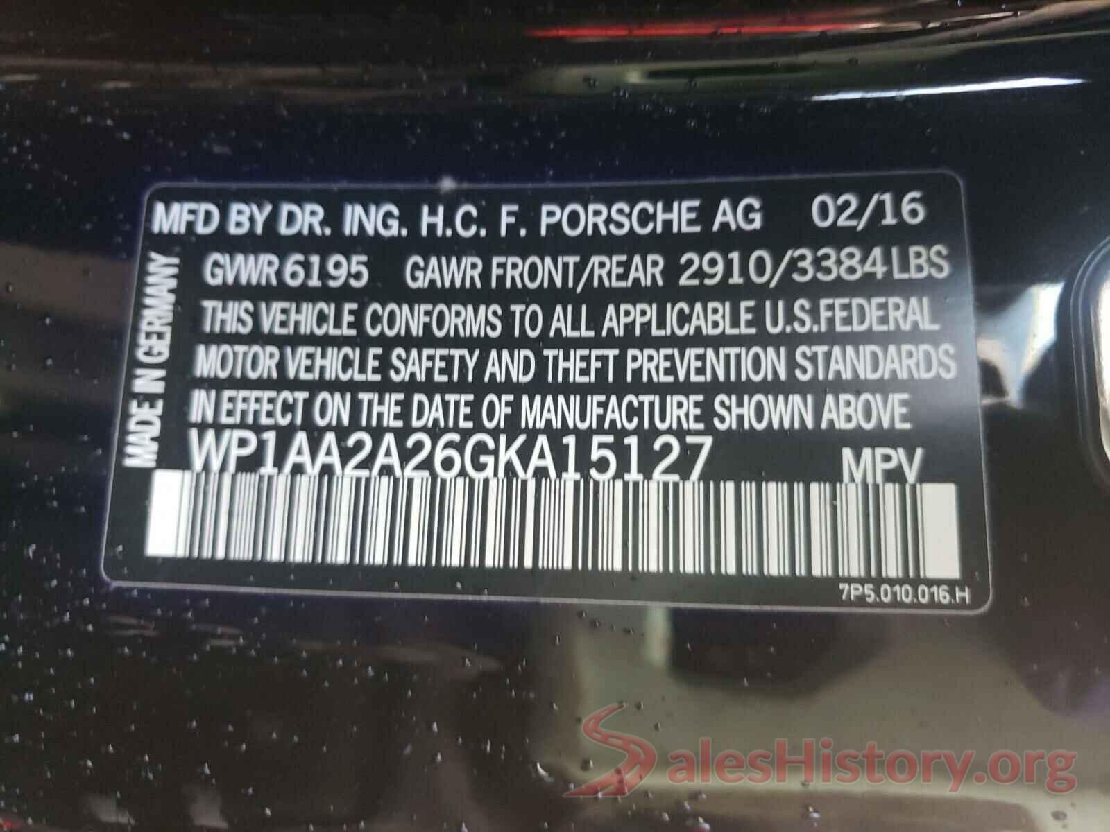 WP1AA2A26GKA15127 2016 PORSCHE CAYENNE