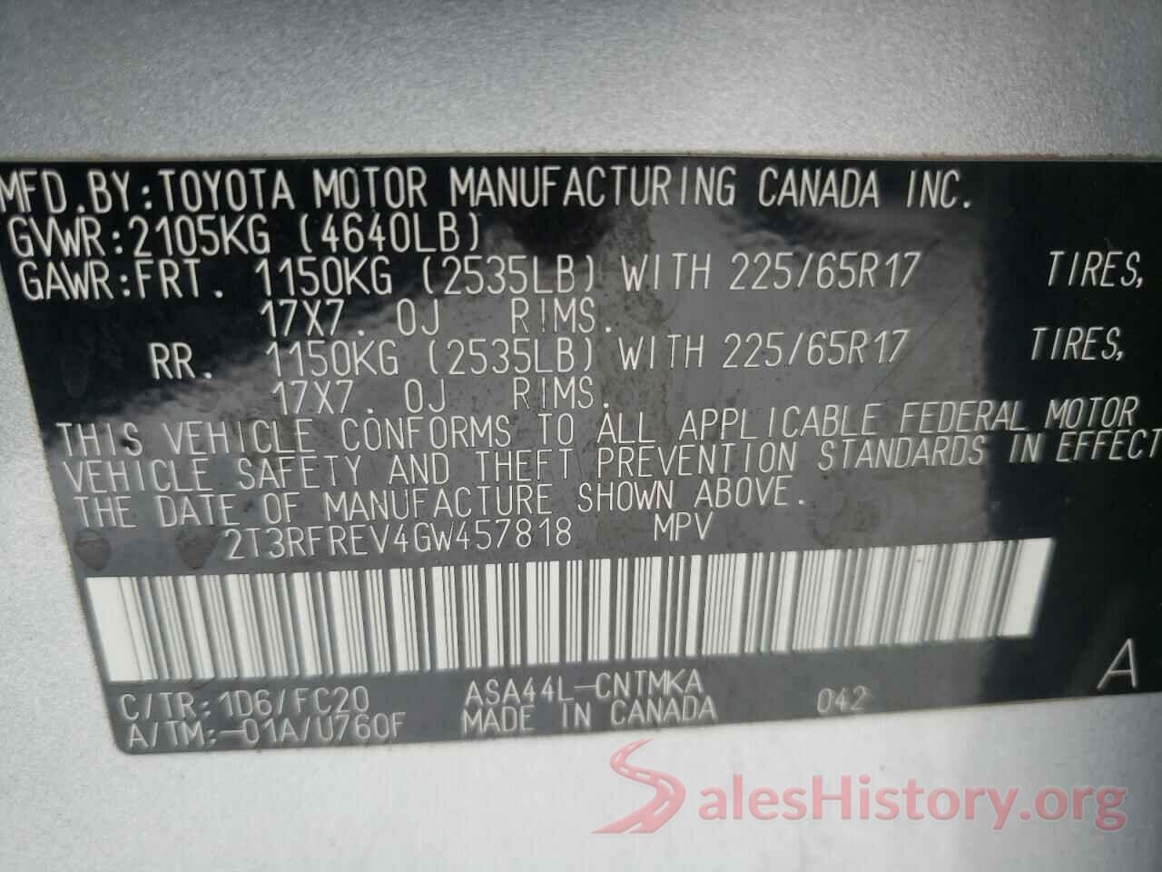 2T3RFREV4GW457818 2016 TOYOTA RAV4