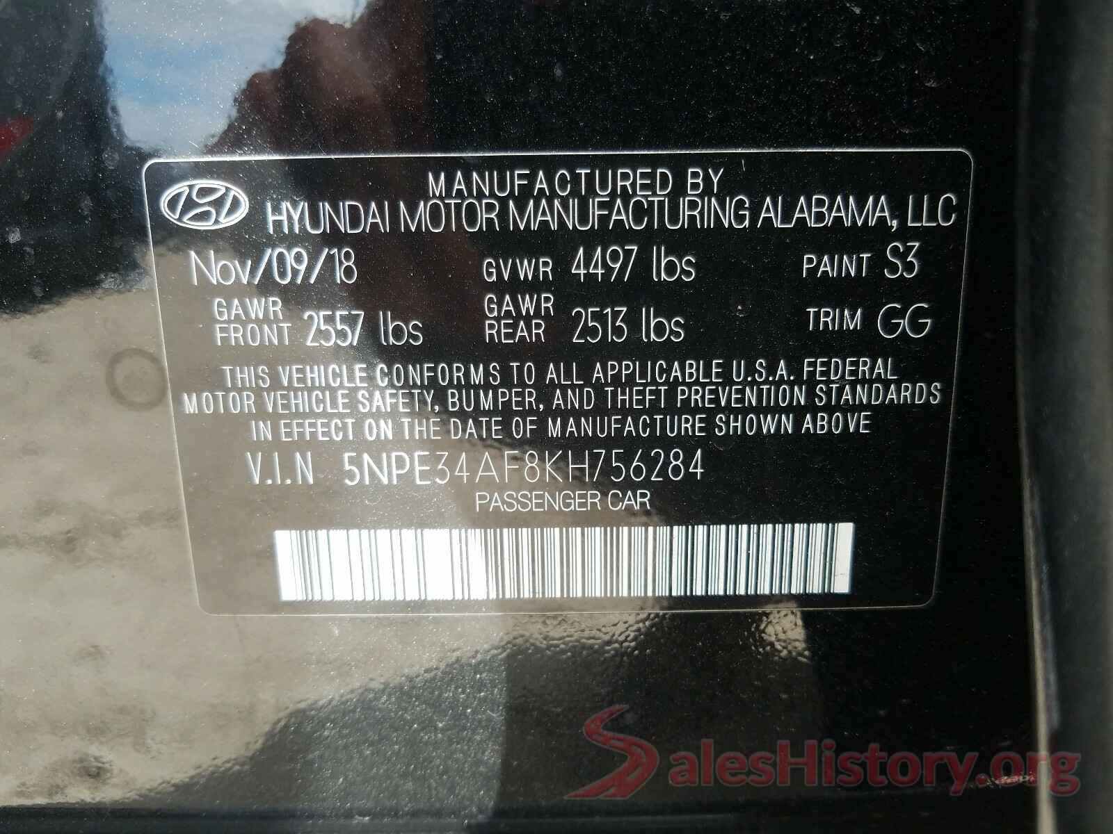 5NPE34AF8KH756284 2019 HYUNDAI SONATA