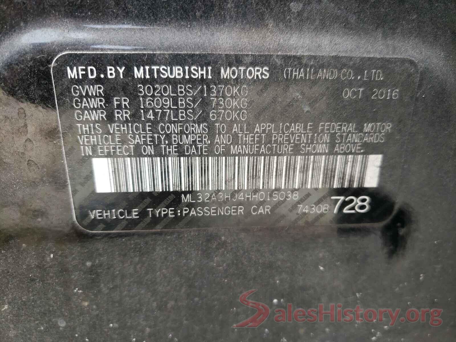 ML32A3HJ4HH015038 2017 MITSUBISHI MIRAGE