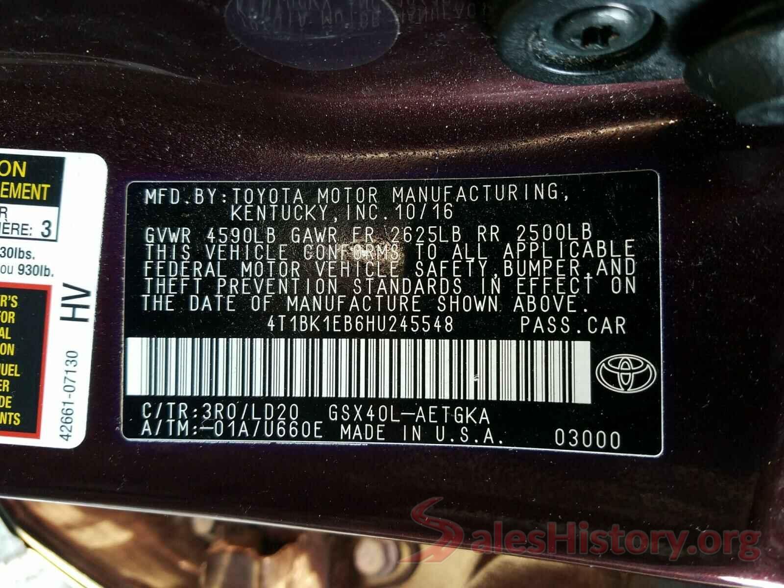 4T1BK1EB6HU245548 2017 TOYOTA AVALON