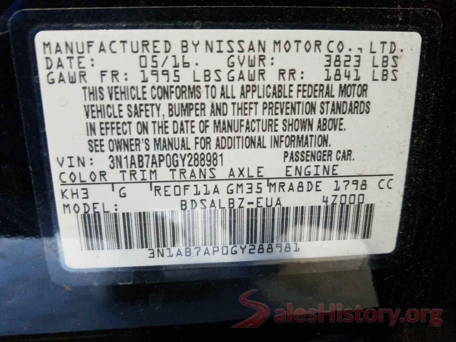 3N1AB7AP0GY288981 2016 NISSAN SENTRA