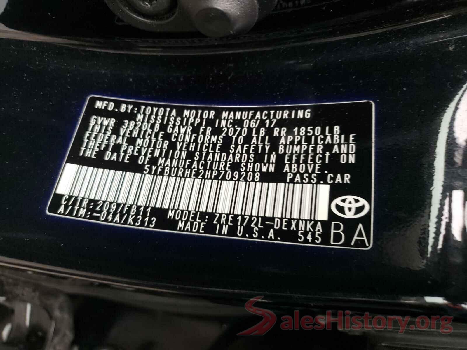 5YFBURHE2HP709208 2017 TOYOTA COROLLA