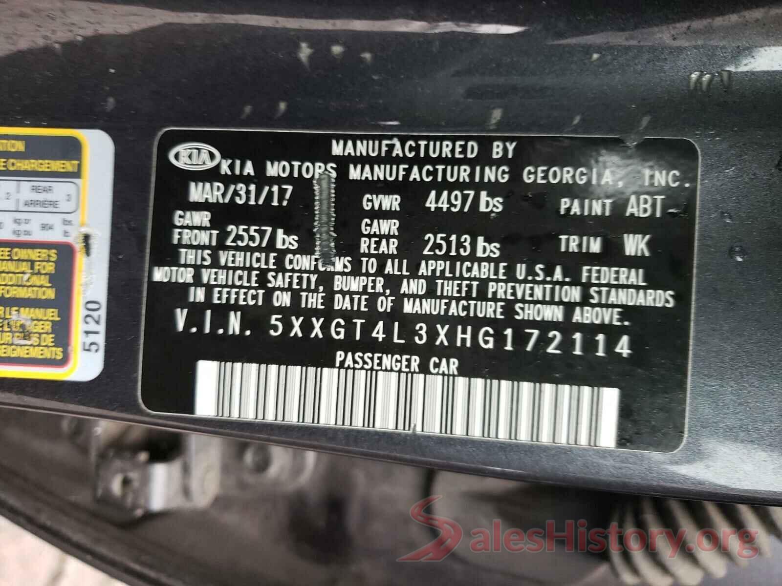 5XXGT4L3XHG172114 2017 KIA OPTIMA