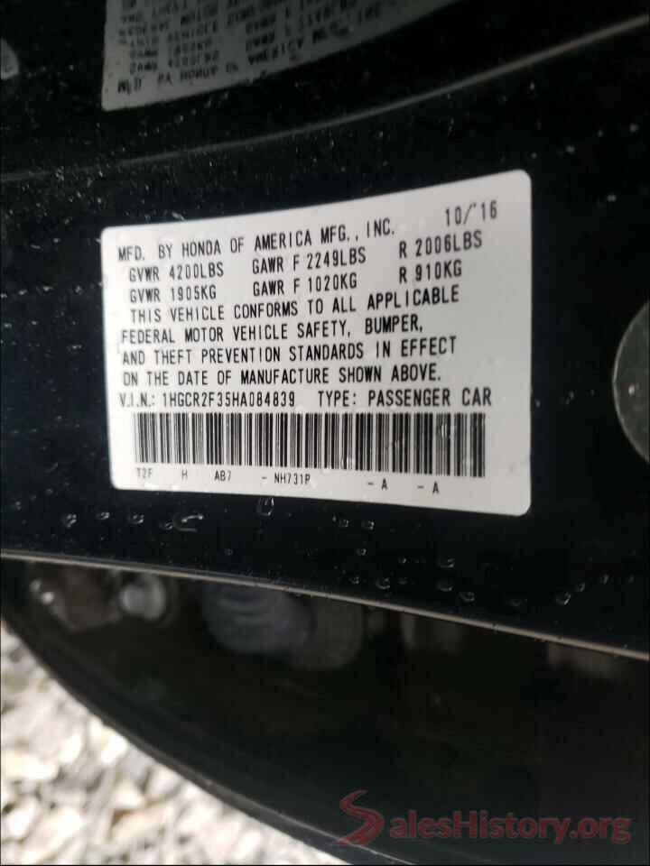 1HGCR2F35HA084839 2017 HONDA ACCORD