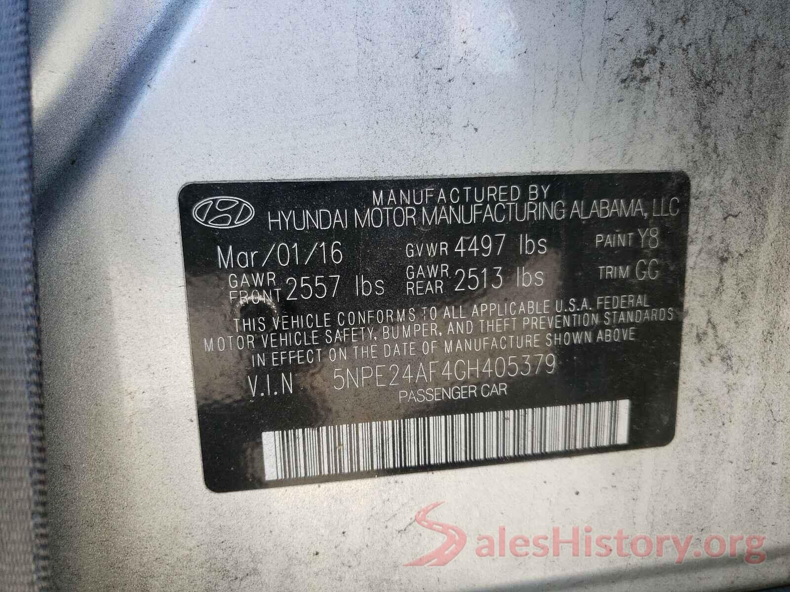 5NPE24AF4GH405379 2016 HYUNDAI SONATA