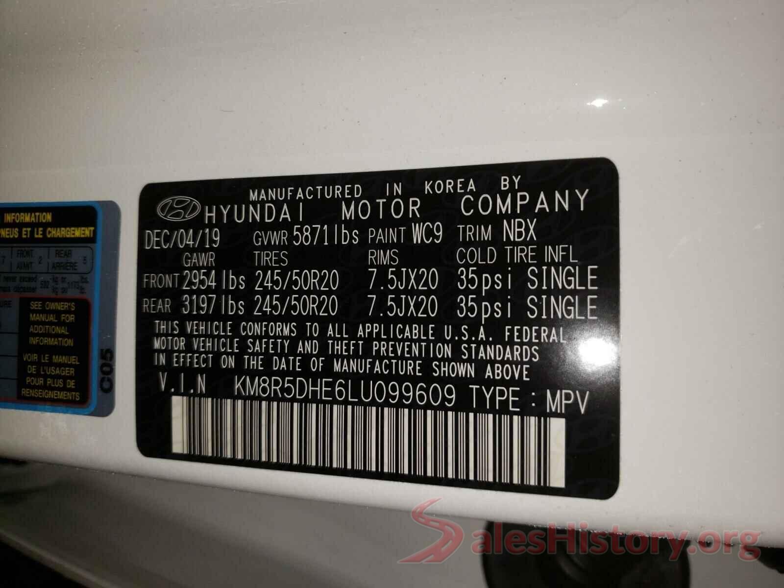 KM8R5DHE6LU099609 2020 HYUNDAI PALISADE