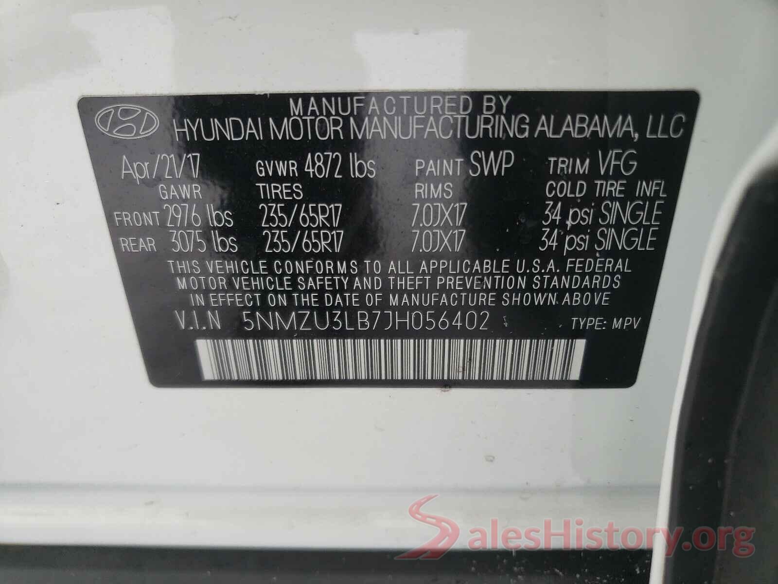 5NMZU3LB7JH056402 2018 HYUNDAI SANTA FE