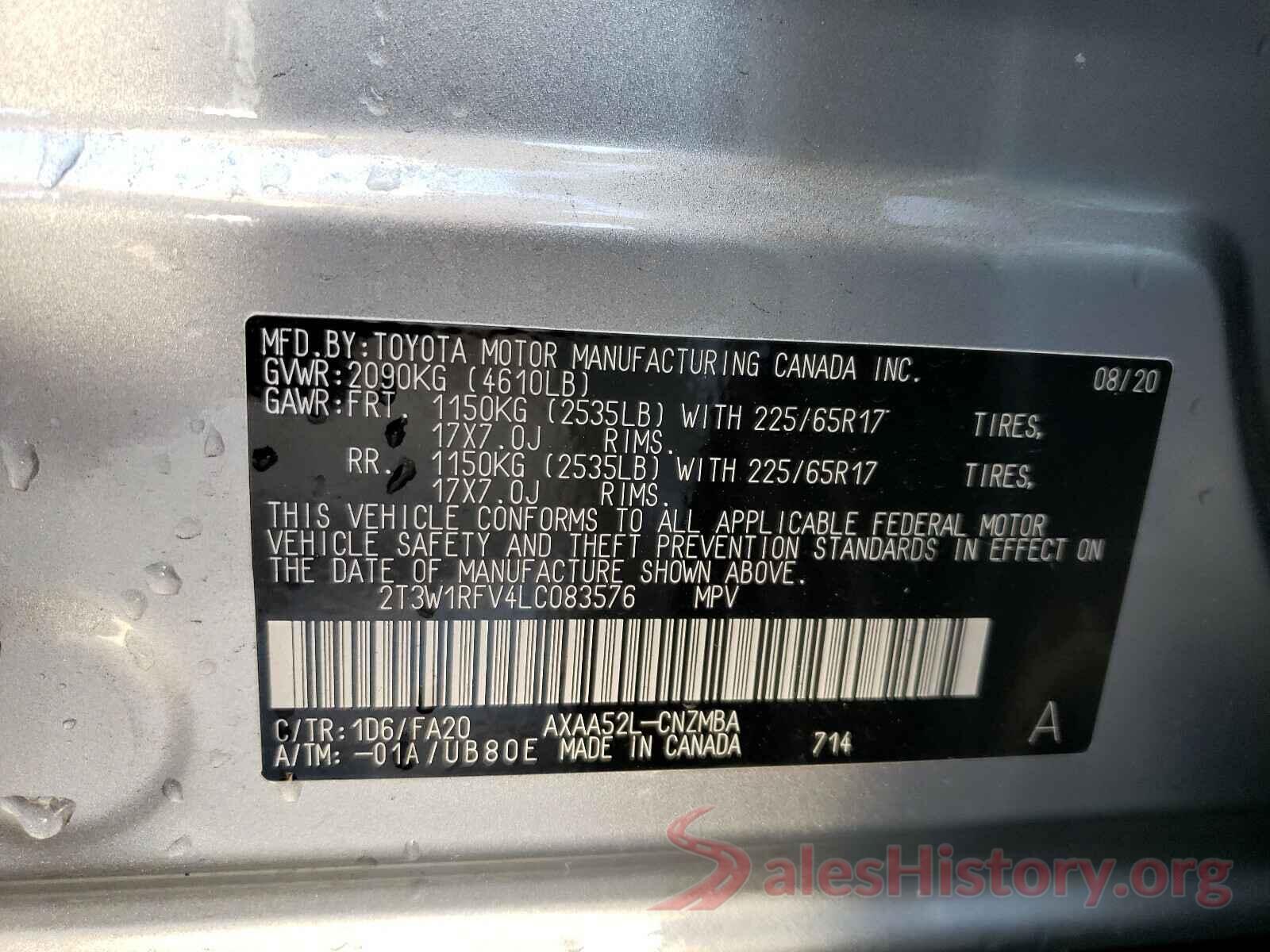 2T3W1RFV4LC083576 2020 TOYOTA RAV4