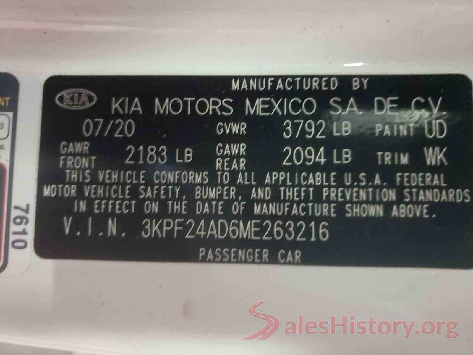 3KPF24AD6ME263216 2021 KIA FORTE