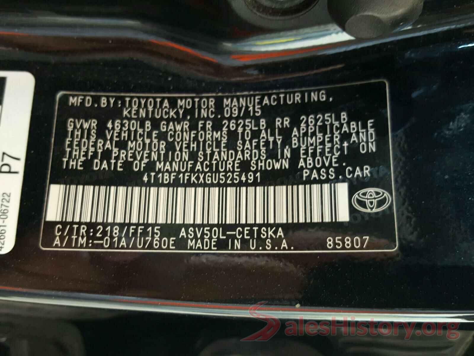 4T1BF1FKXGU525491 2016 TOYOTA CAMRY