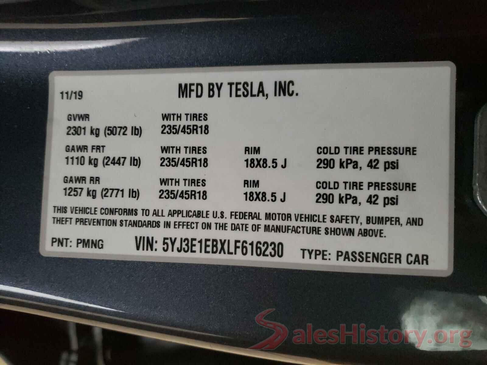 5YJ3E1EBXLF616230 2020 TESLA MODEL 3