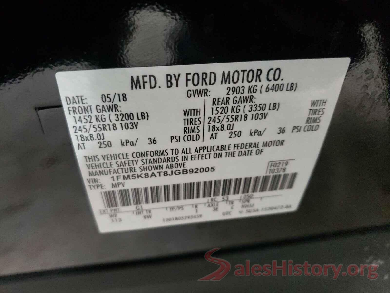 1FM5K8AT8JGB92005 2018 FORD EXPLORER