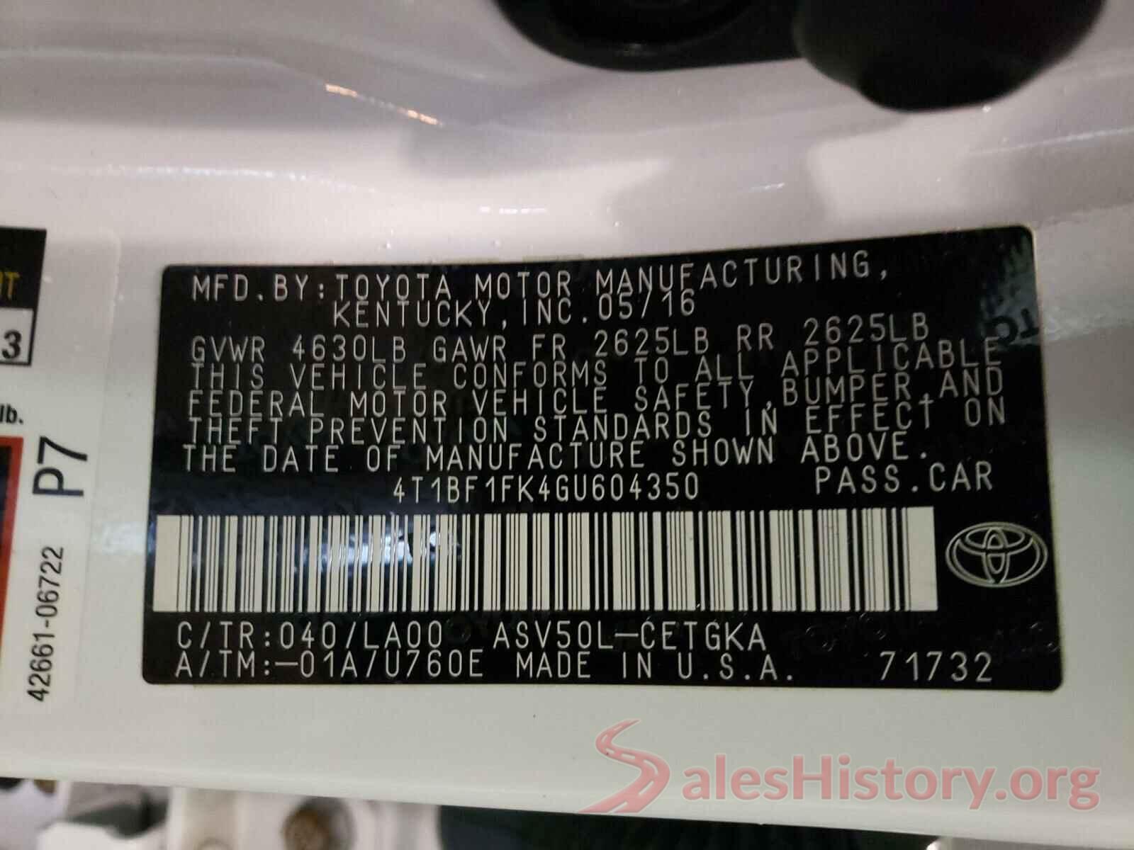 4T1BF1FK4GU604350 2016 TOYOTA CAMRY