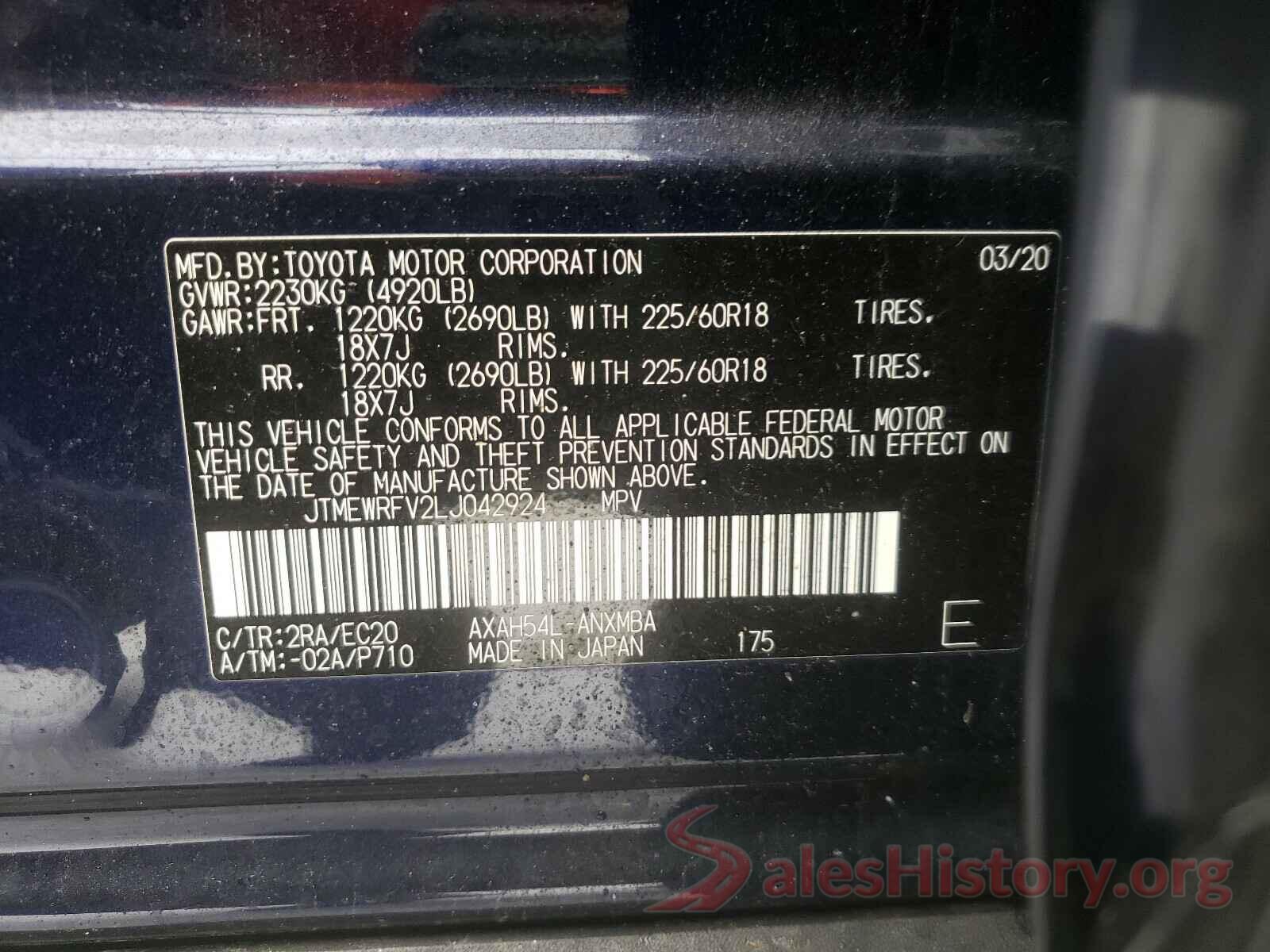 JTMEWRFV2LJ042924 2020 TOYOTA RAV4