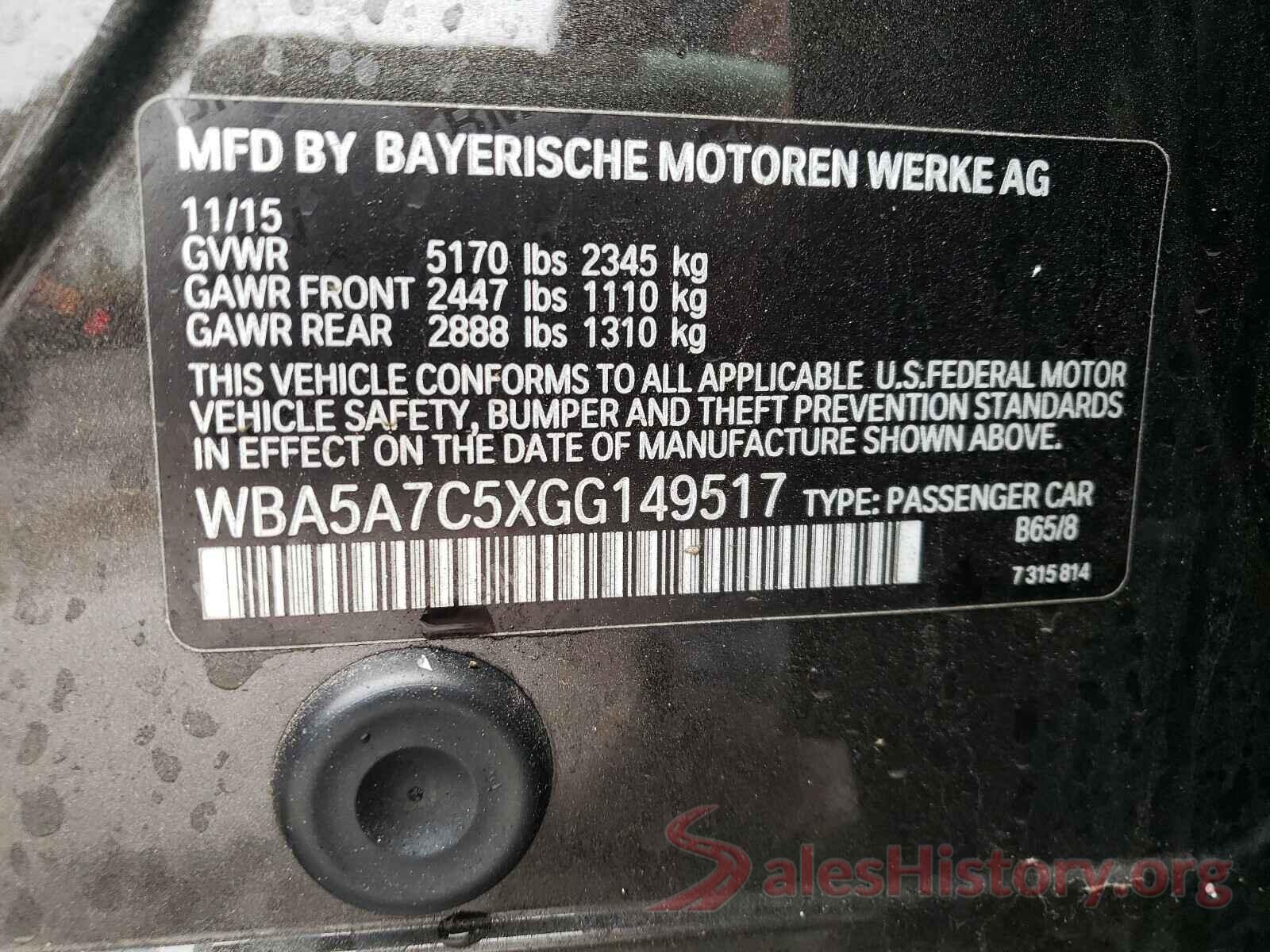 WBA5A7C5XGG149517 2016 BMW 5 SERIES