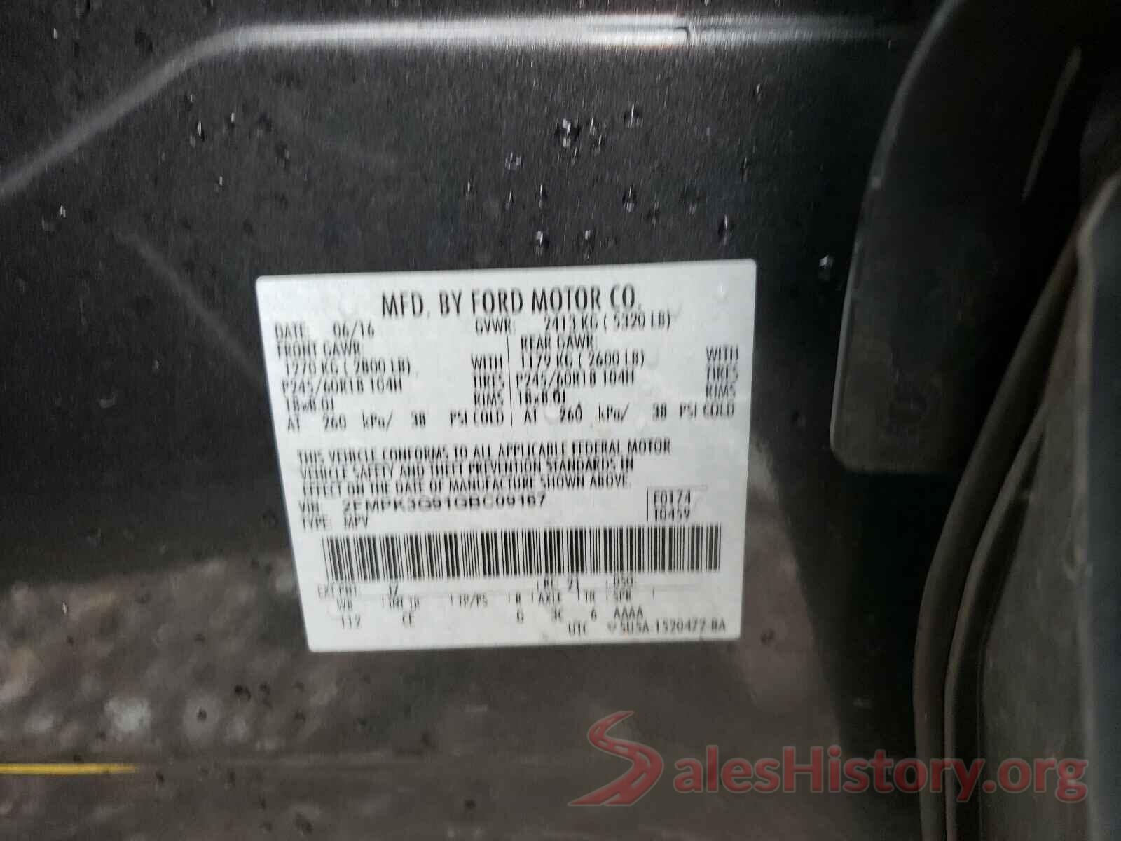 2FMPK3G91GBC09167 2016 FORD EDGE