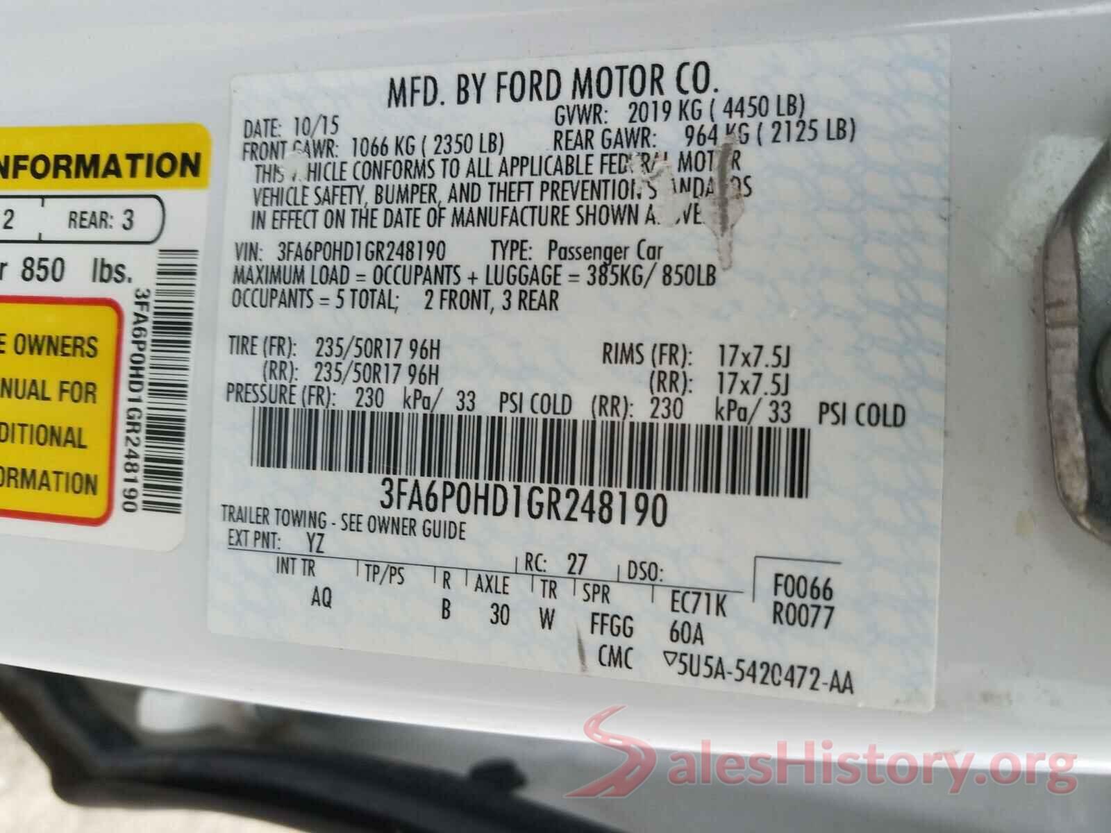 3FA6P0HD1GR248190 2016 FORD FUSION