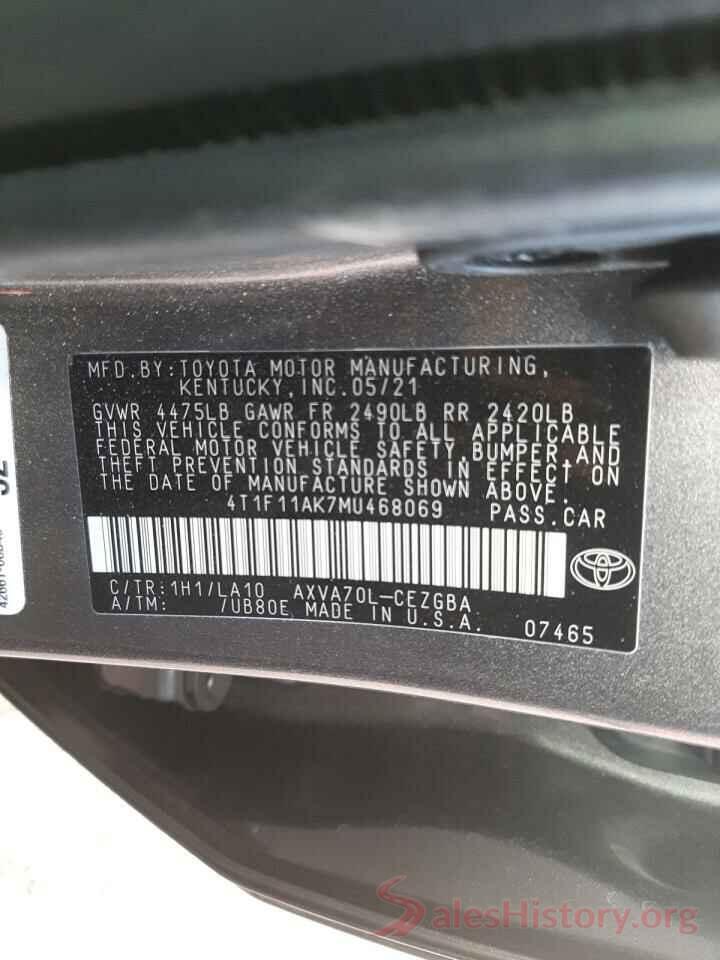 4T1F11AK7MU468069 2021 TOYOTA CAMRY