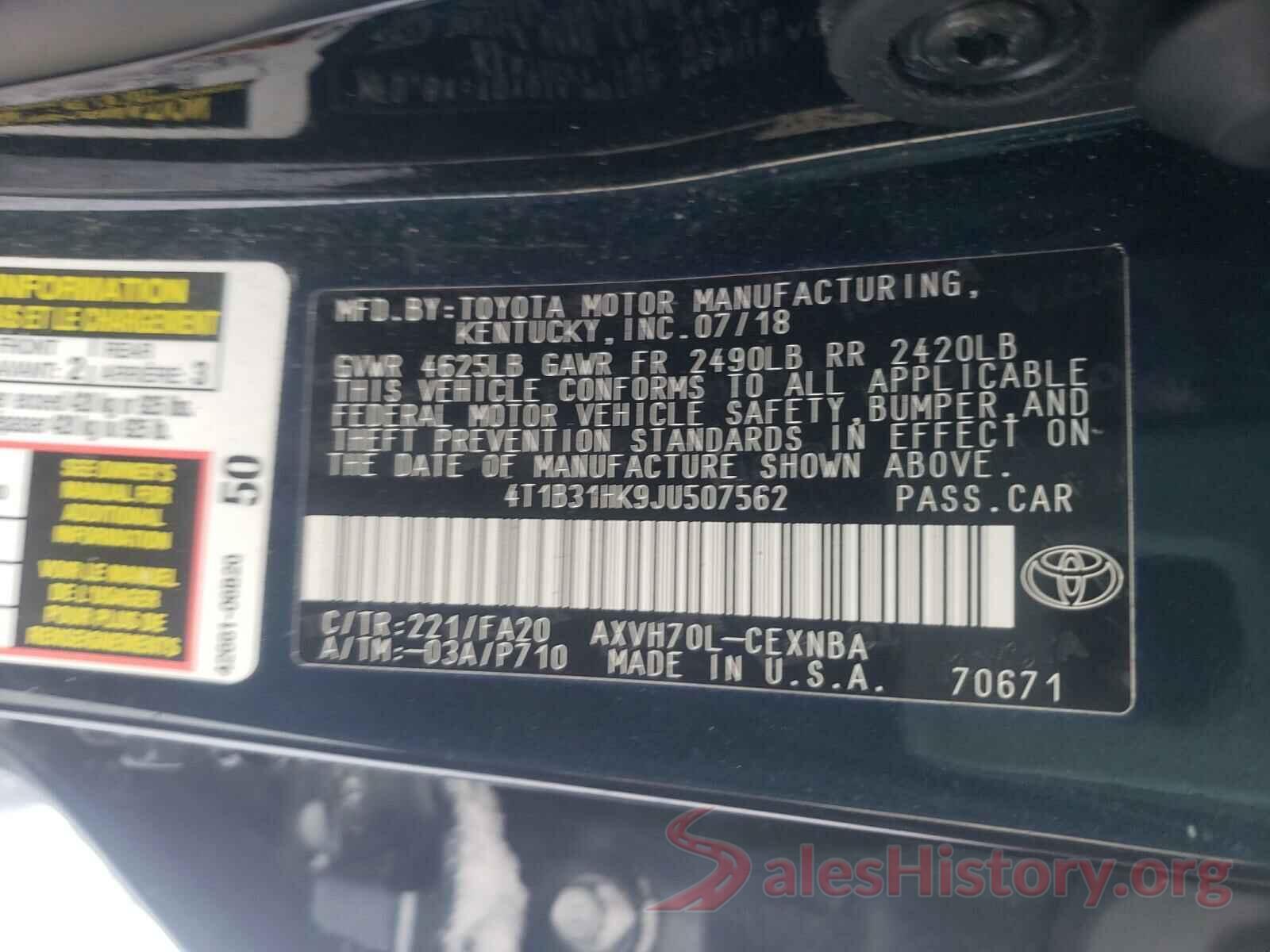 4T1B31HK9JU507562 2018 TOYOTA CAMRY