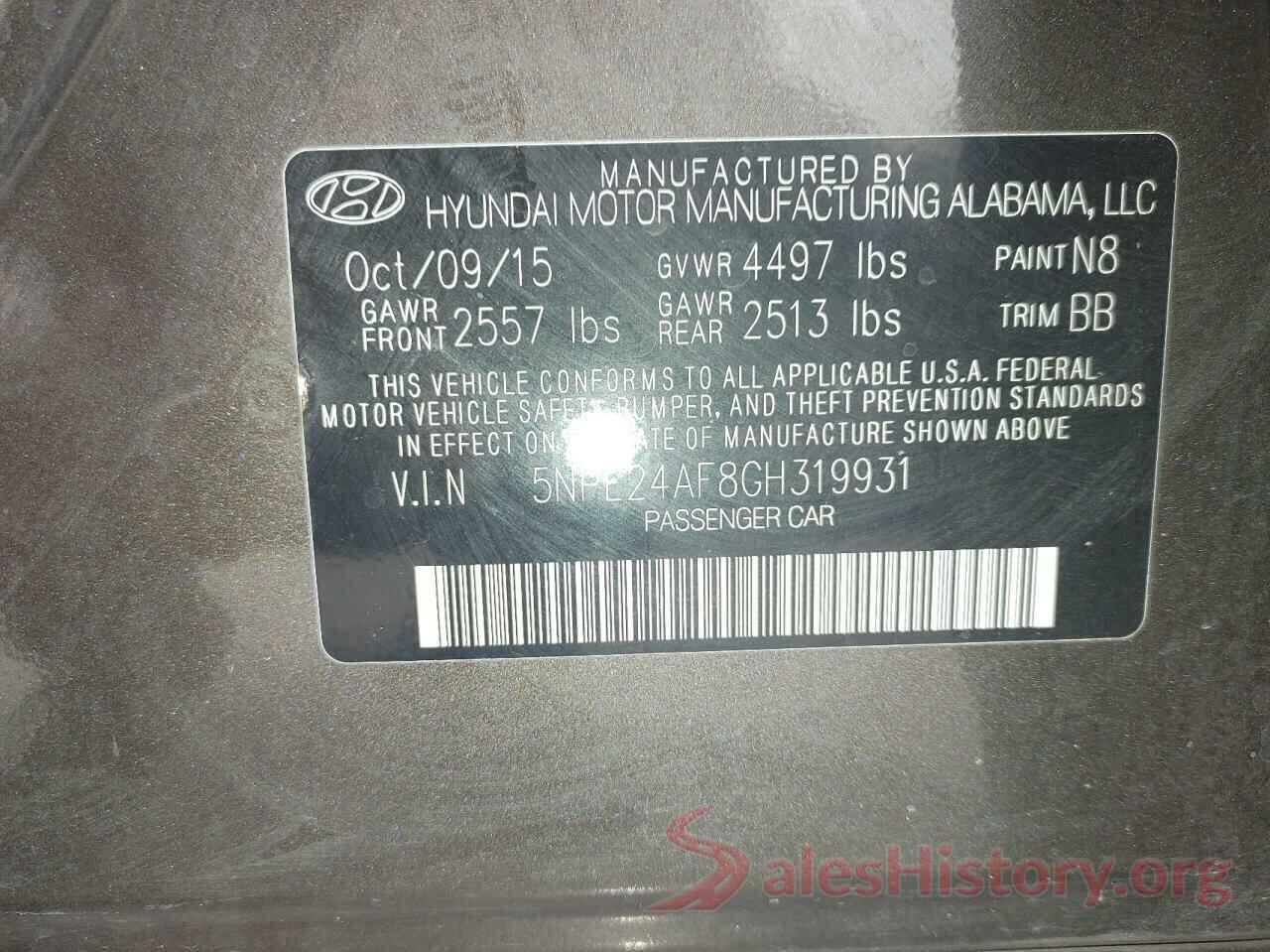 5NPE24AF8GH319931 2016 HYUNDAI SONATA