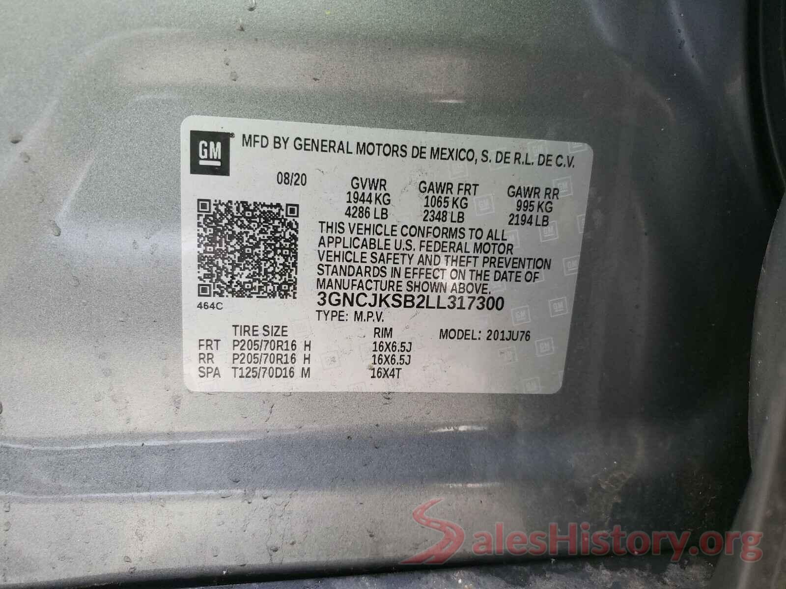 3GNCJKSB2LL317300 2020 CHEVROLET TRAX