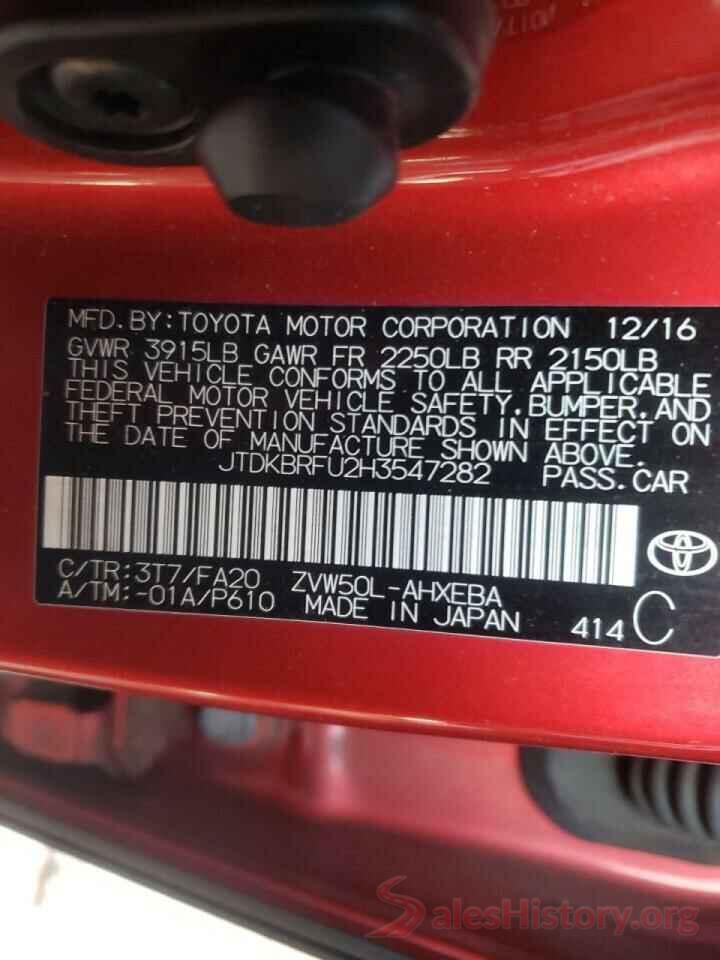 JTDKBRFU2H3547282 2017 TOYOTA PRIUS