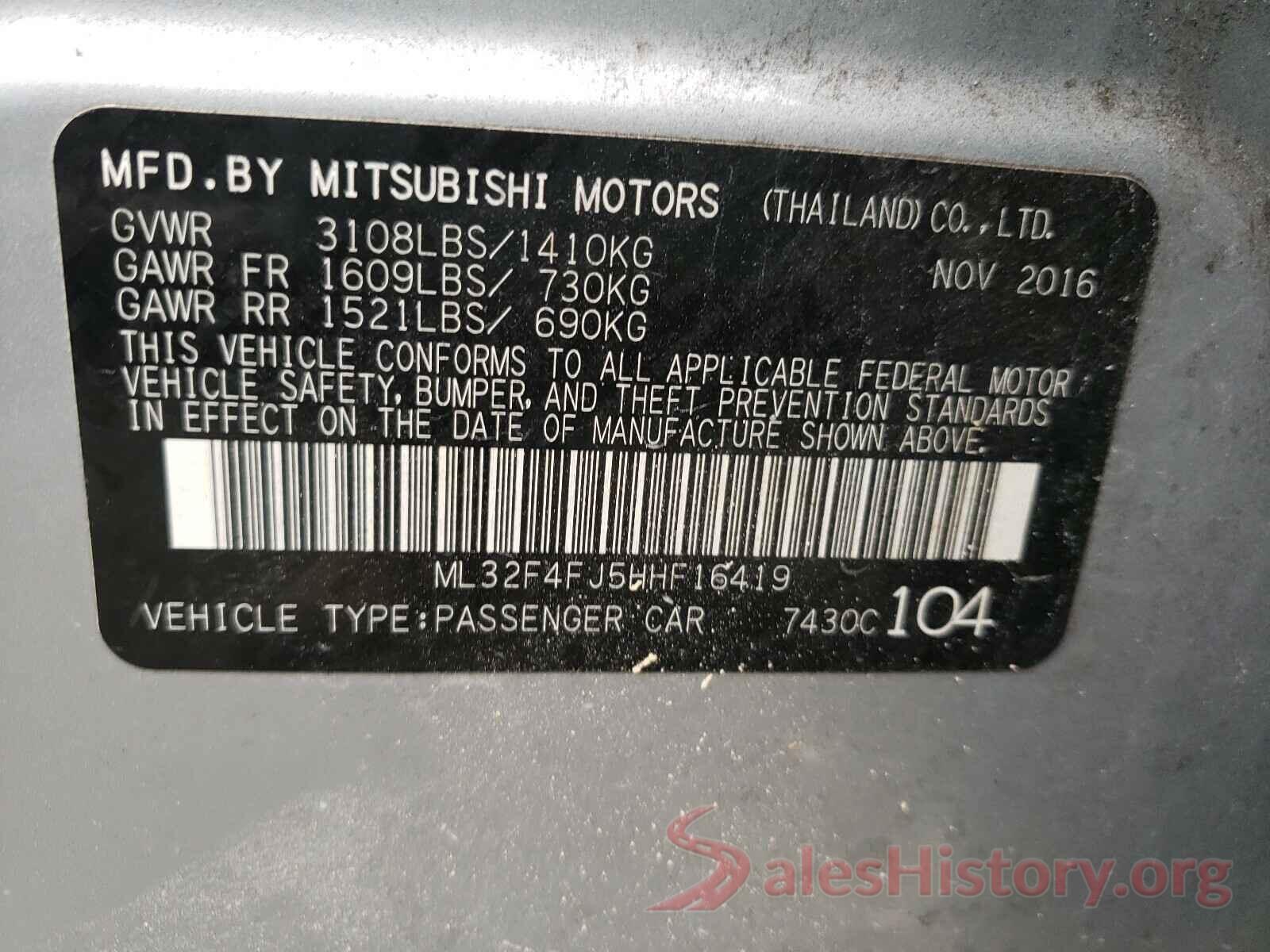 ML32F4FJ5HHF16419 2017 MITSUBISHI MIRAGE