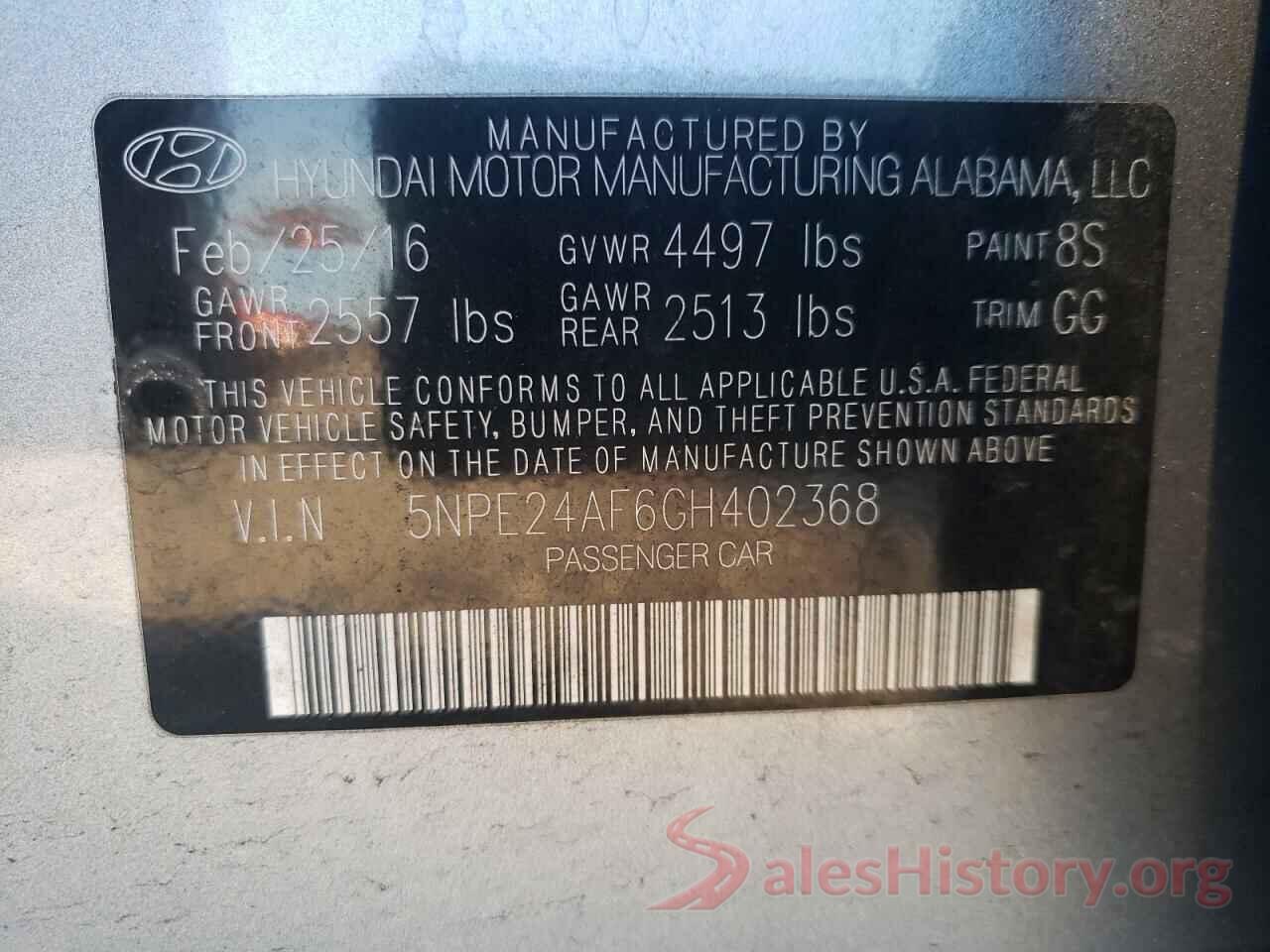 5NPE24AF6GH402368 2016 HYUNDAI SONATA