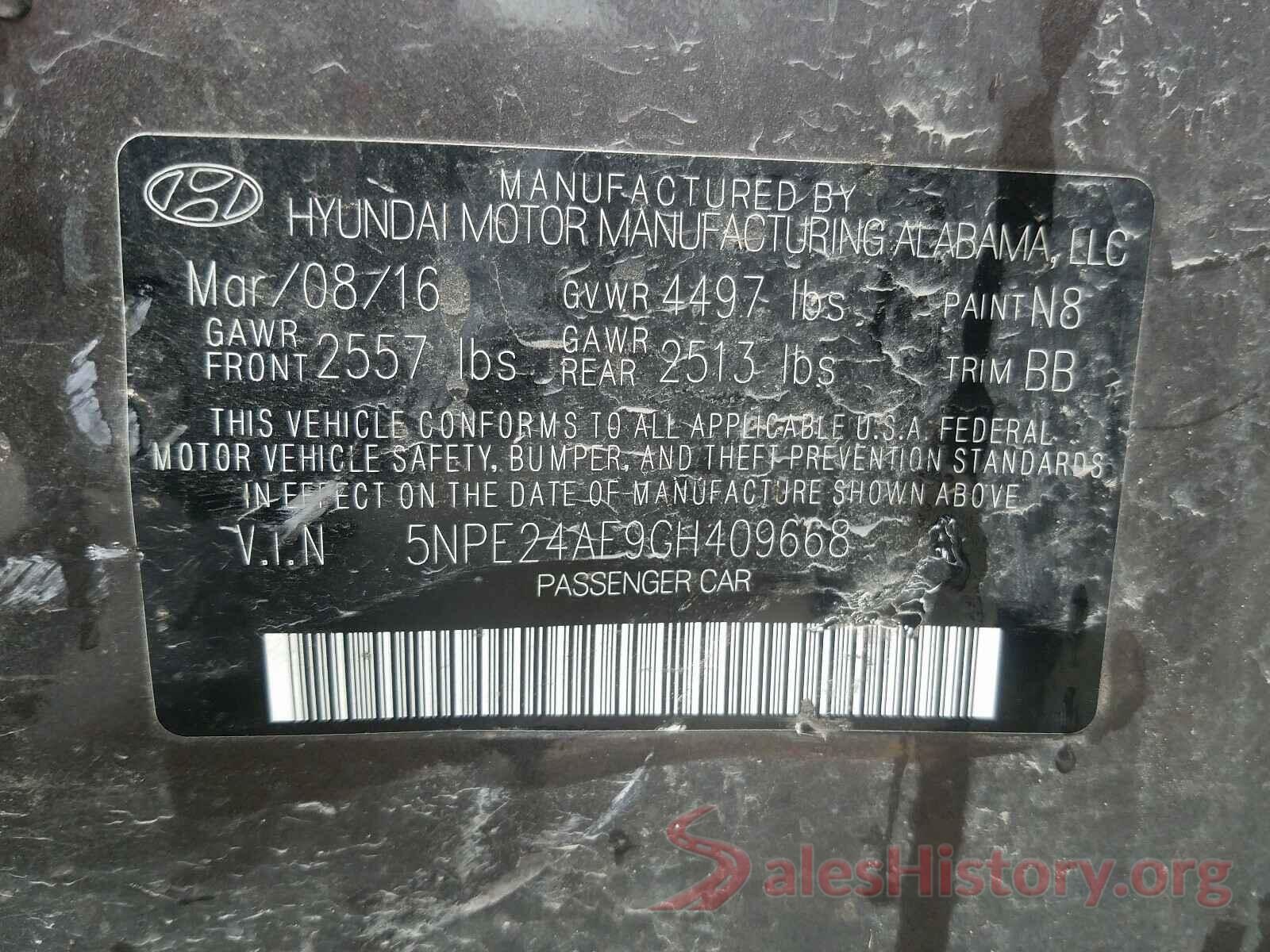 5NPE24AF9GH409668 2016 HYUNDAI SONATA