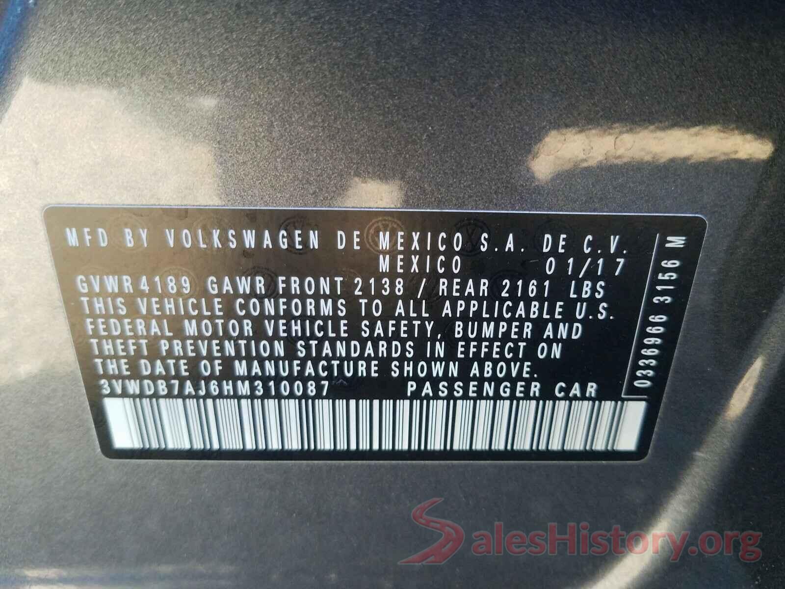 3VWDB7AJ6HM310087 2017 VOLKSWAGEN JETTA