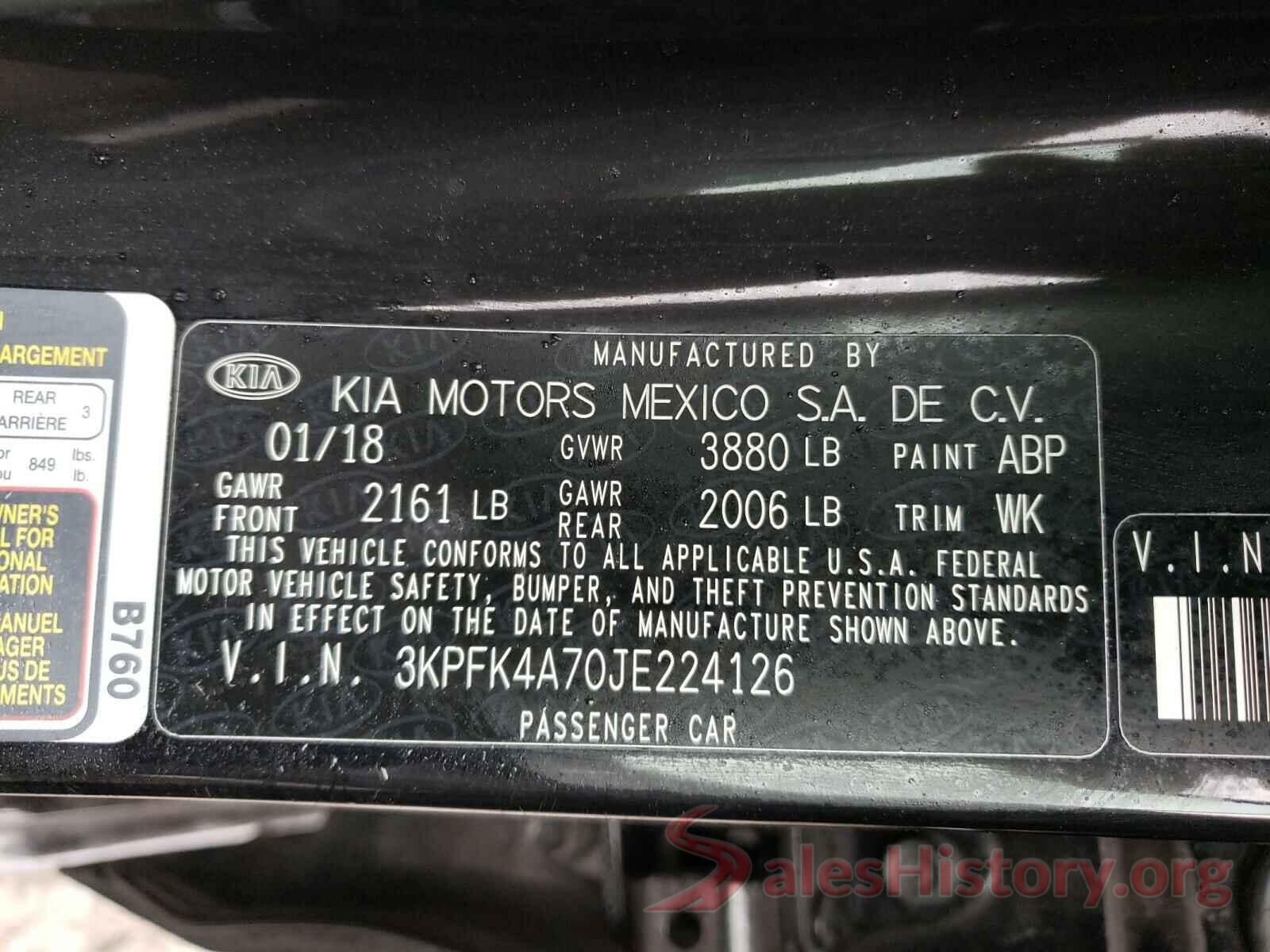 3KPFK4A70JE224126 2018 KIA FORTE