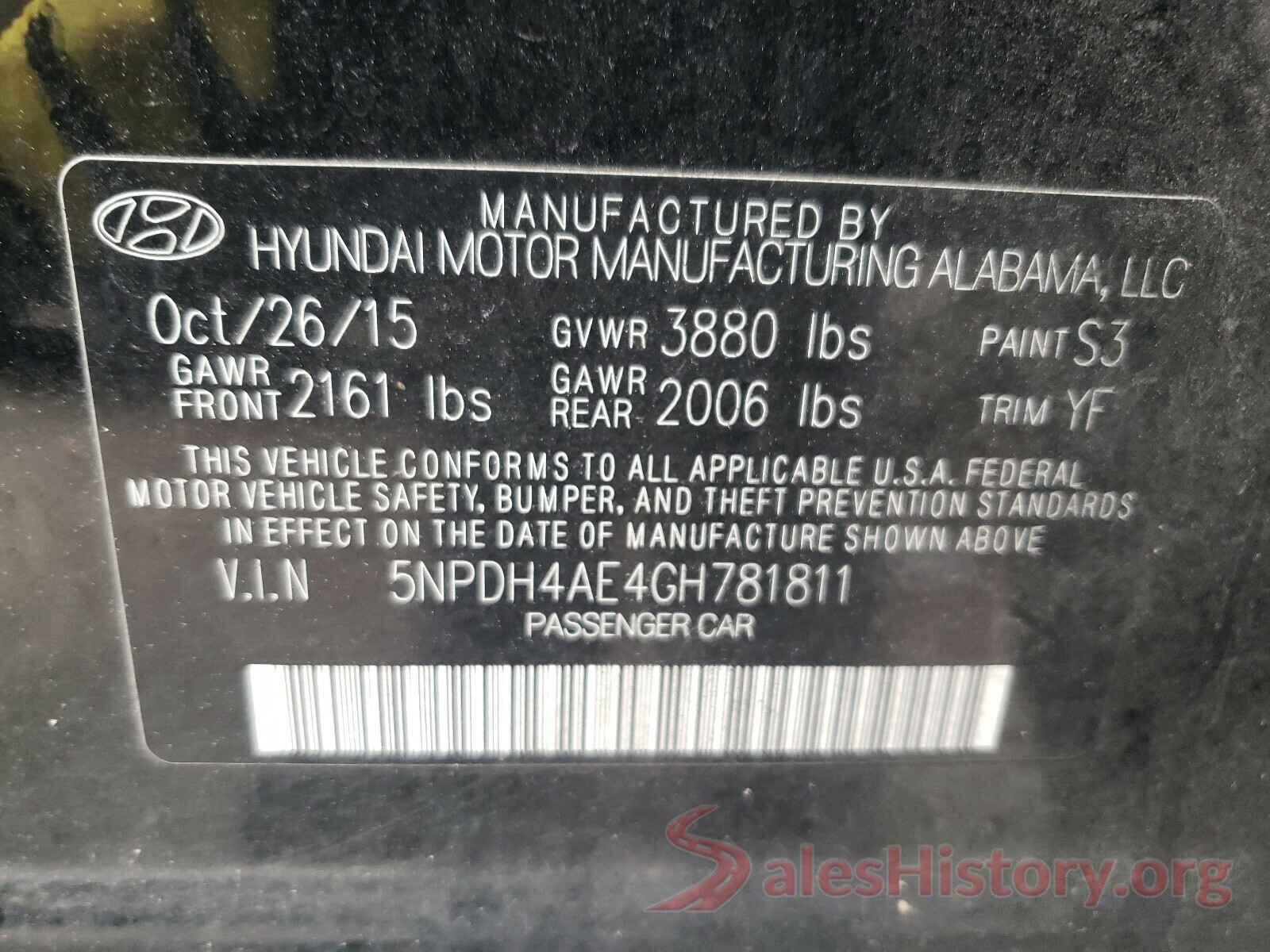 5NPDH4AE4GH781811 2016 HYUNDAI ELANTRA