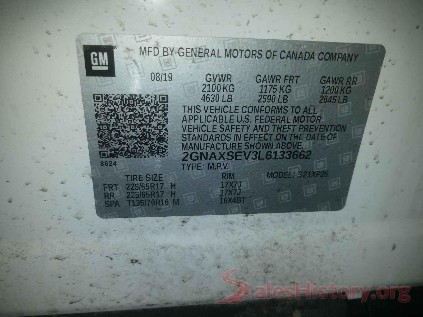 2GNAXSEV3L6133662 2020 CHEVROLET EQUINOX