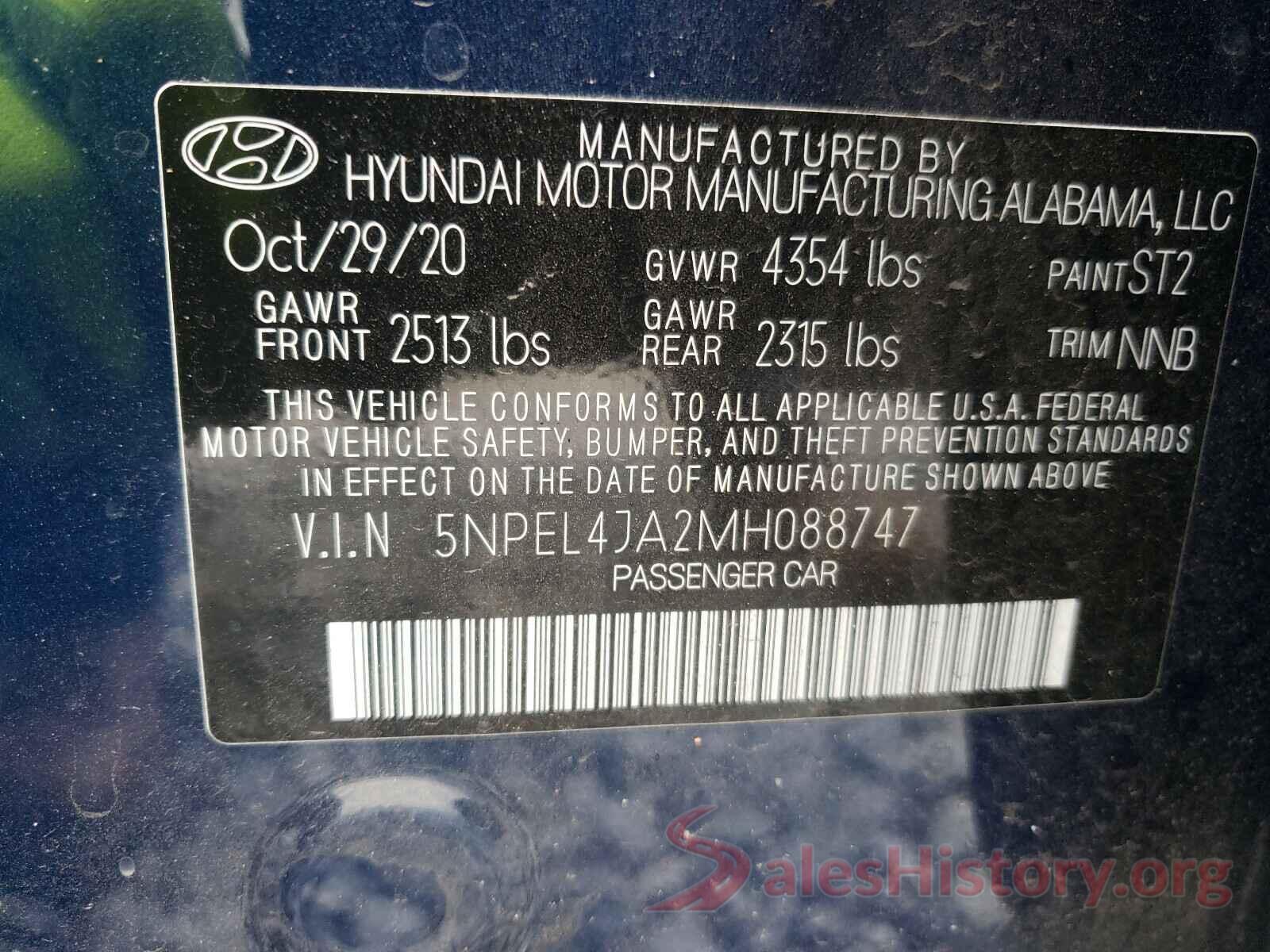 5NPEL4JA2MH088747 2021 HYUNDAI SONATA