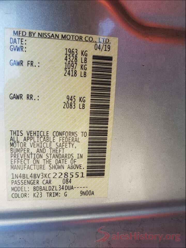 1N4BL4BV3KC228551 2019 NISSAN ALTIMA